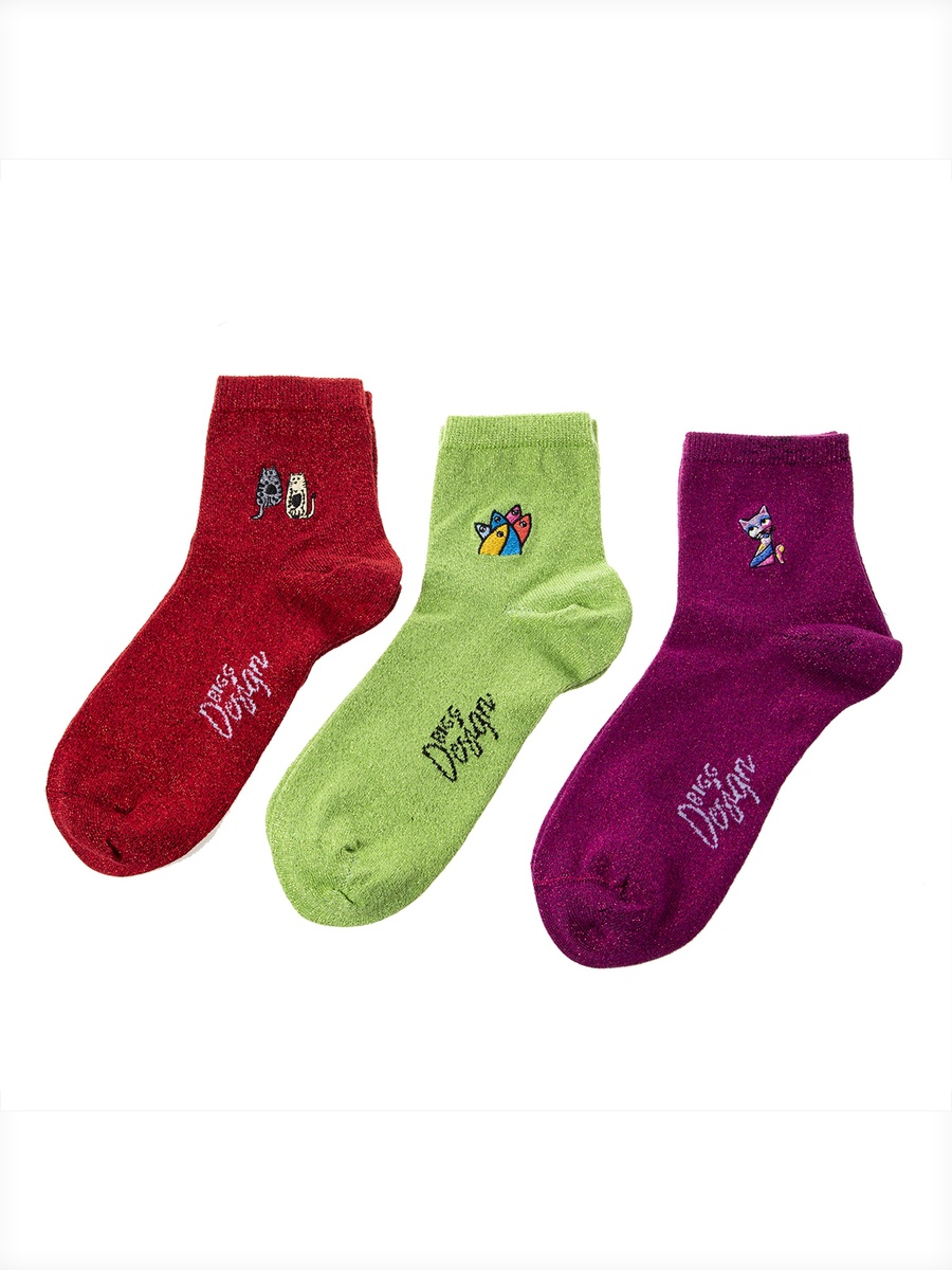 Pack of 3 - Cat Embroidered Socks