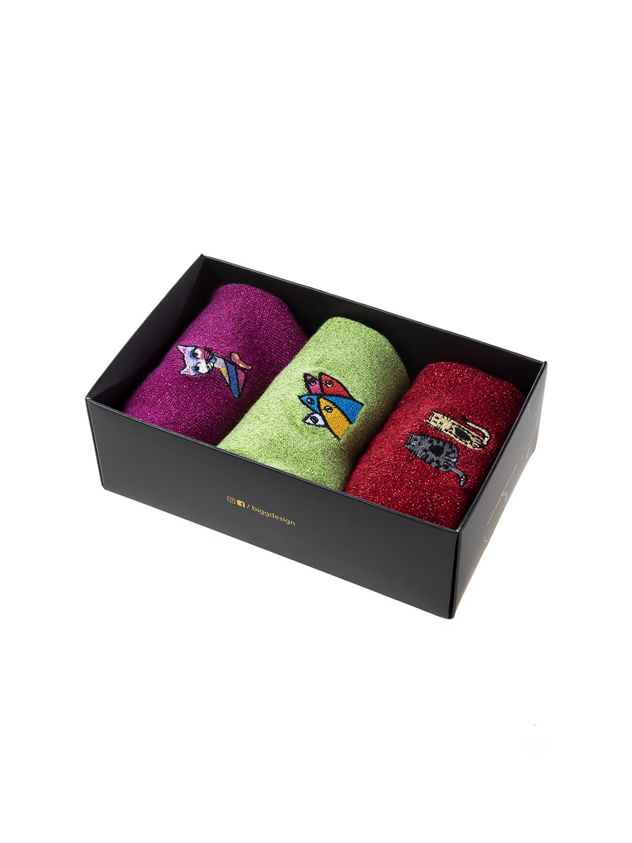 Pack of 3 - Cat Embroidered Socks