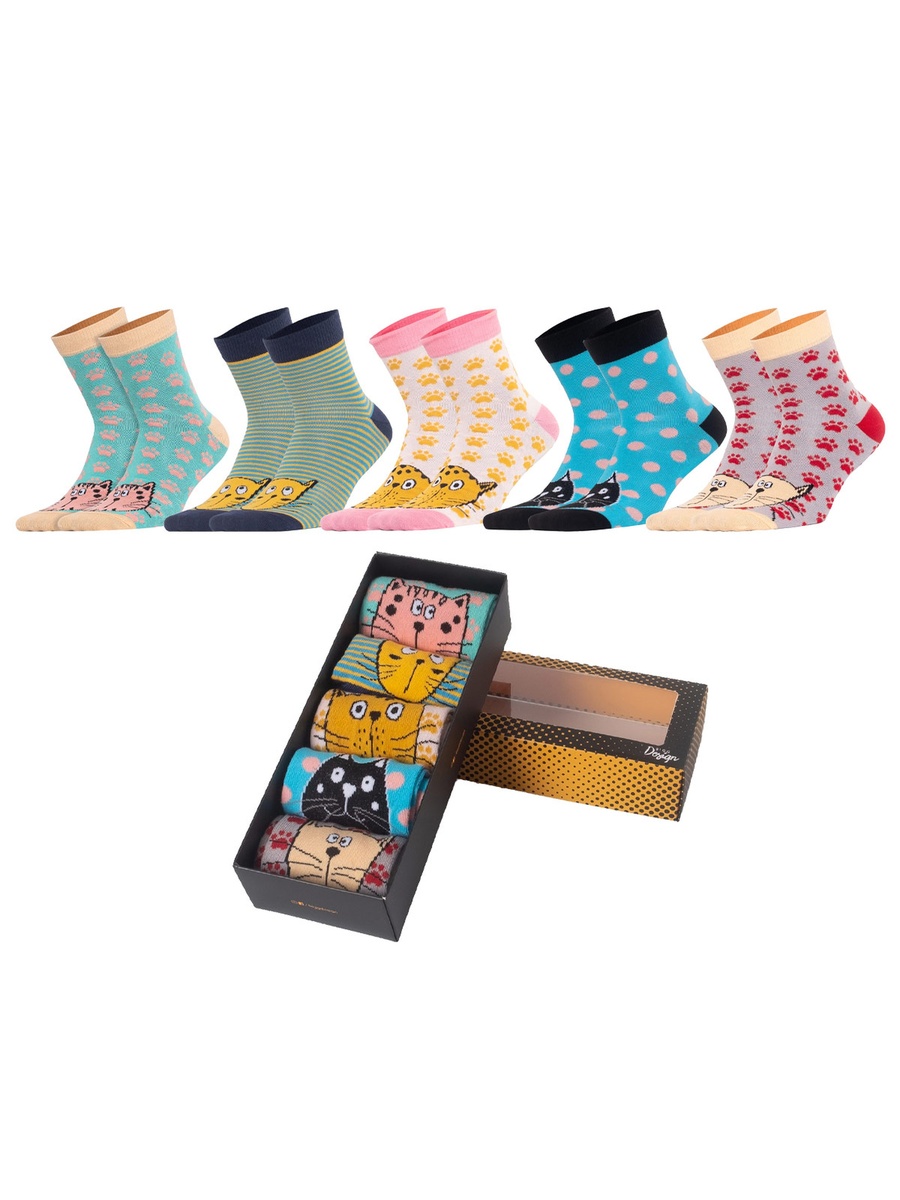 Pack of 5 - Cat Design Socks