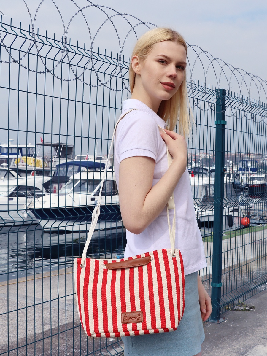 Red Blue Striped Crossbody Travel Bag