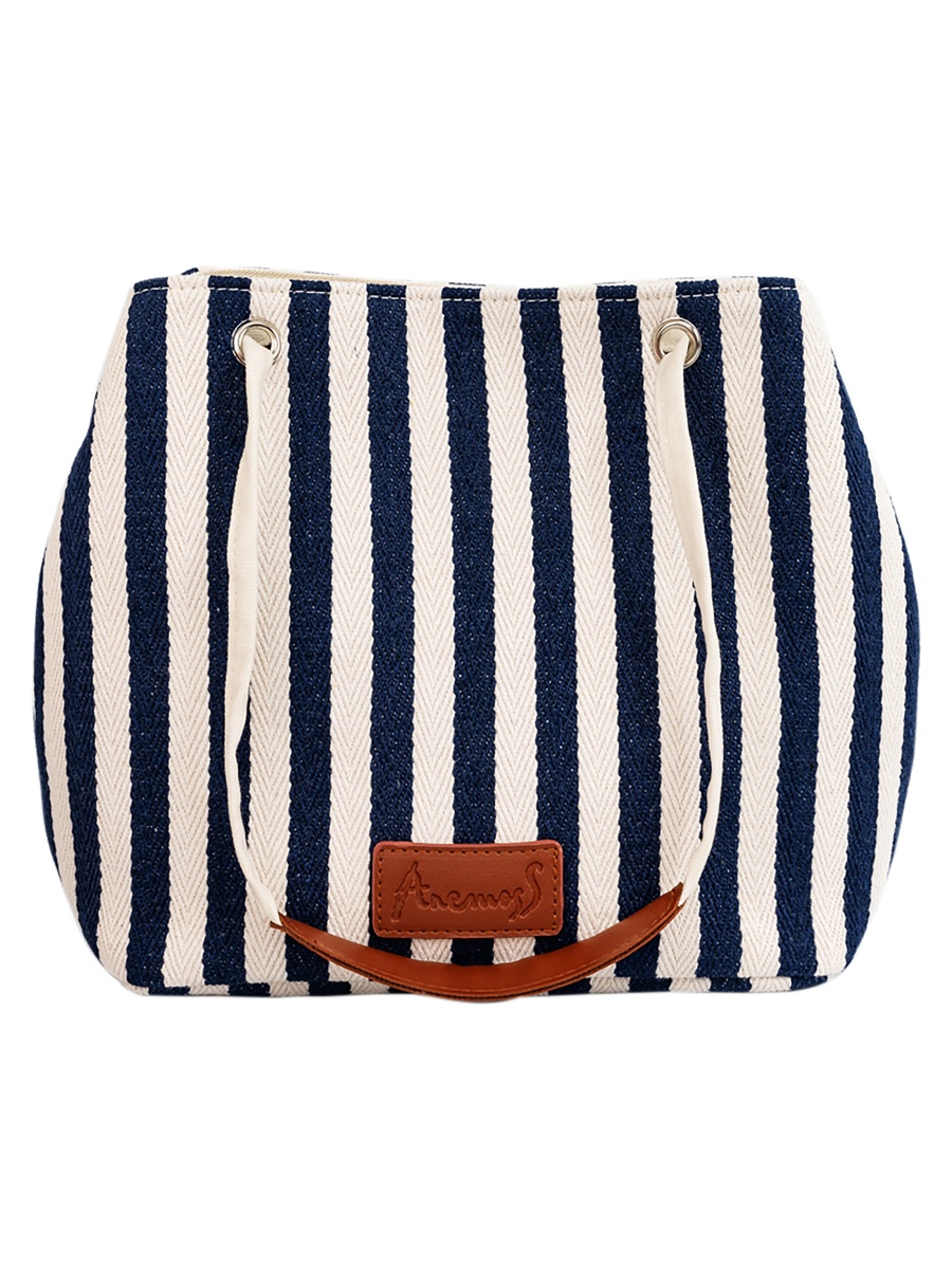 Navy Blue Striped Crossbody Travel Bag