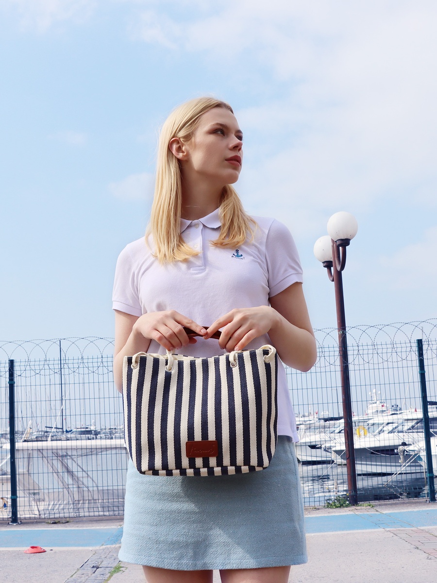 Navy Blue Striped Crossbody Travel Bag