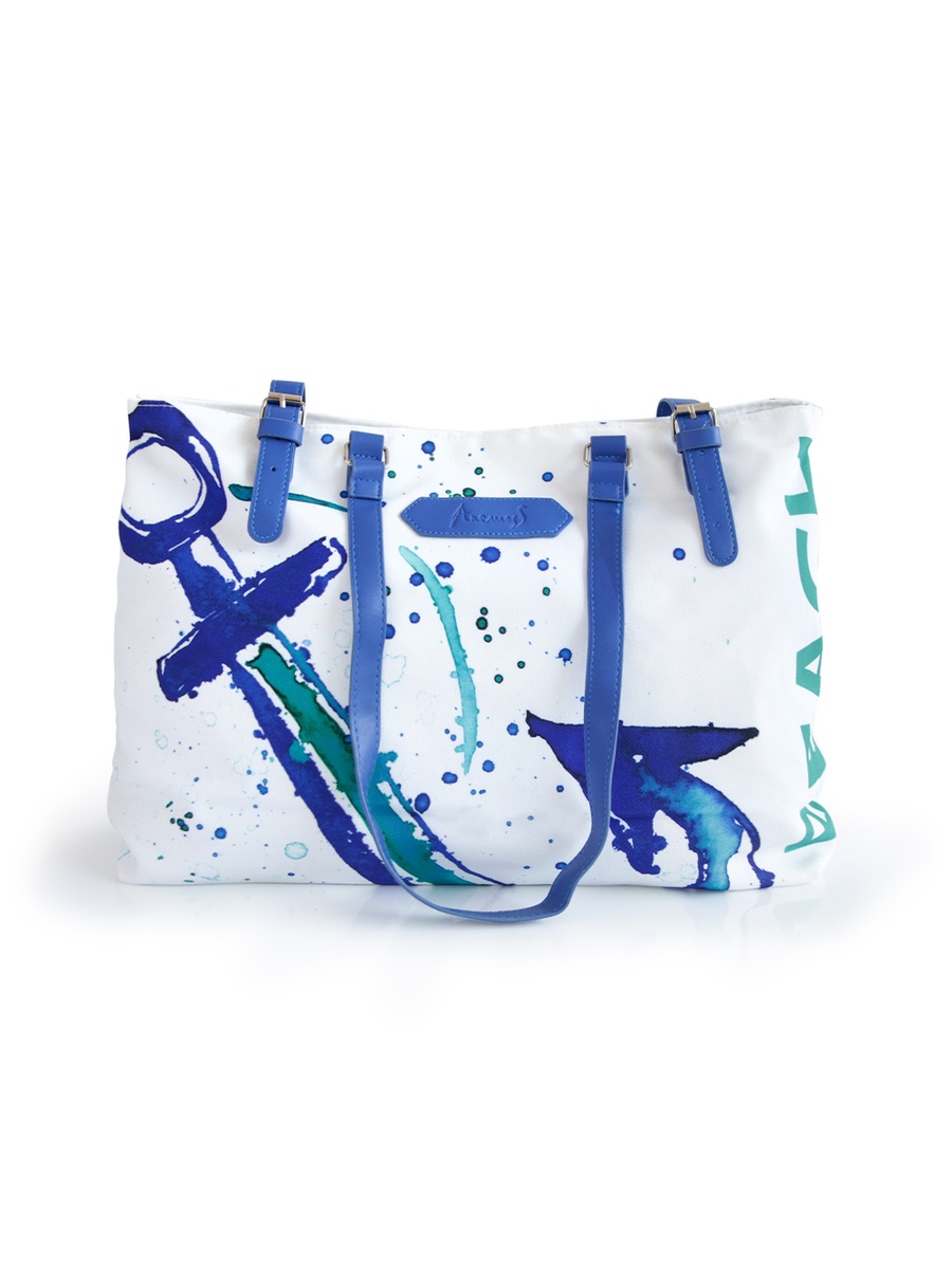 White Printed Beach Tote Bag