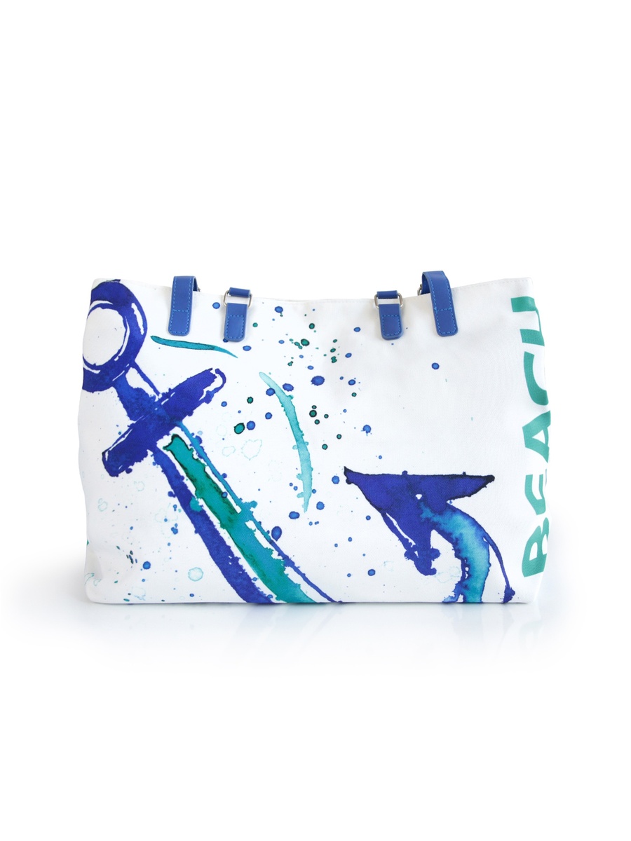 White Printed Beach Tote Bag