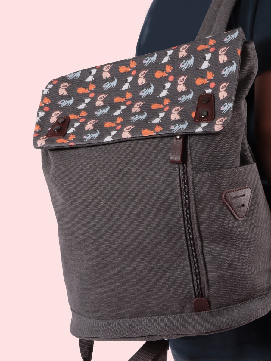 Grey Dogs Vintage Print Laptop Backpack