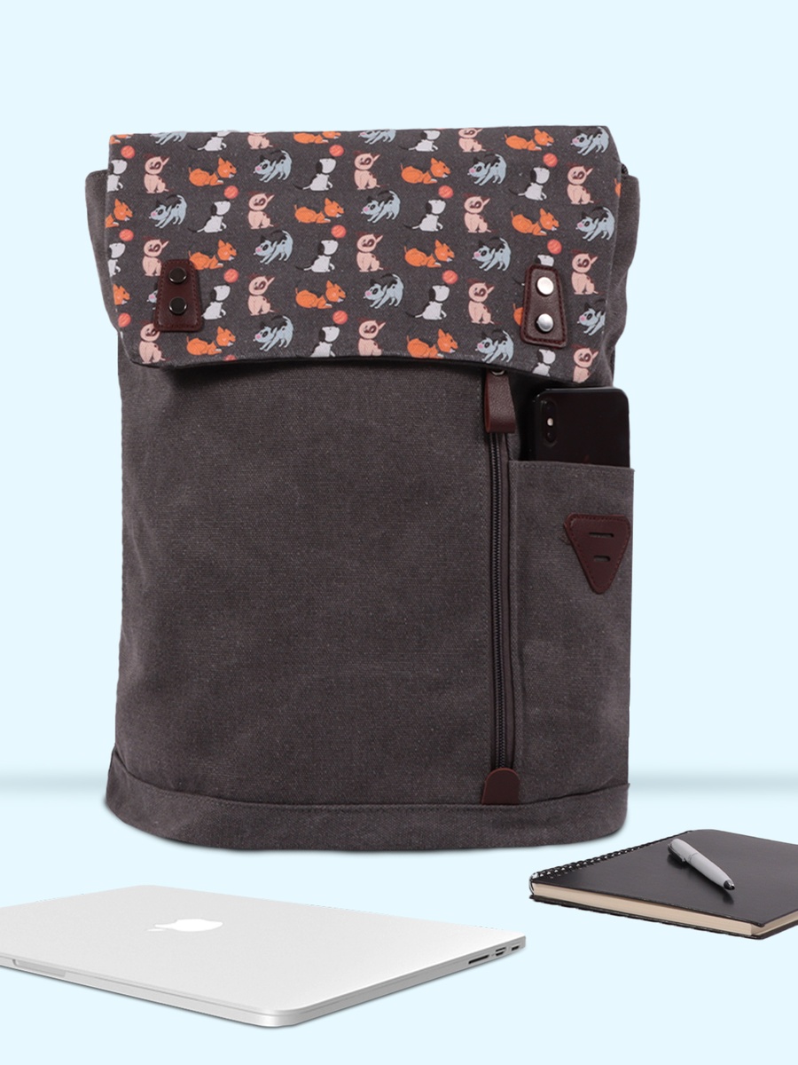 Grey Dogs Vintage Print Laptop Backpack