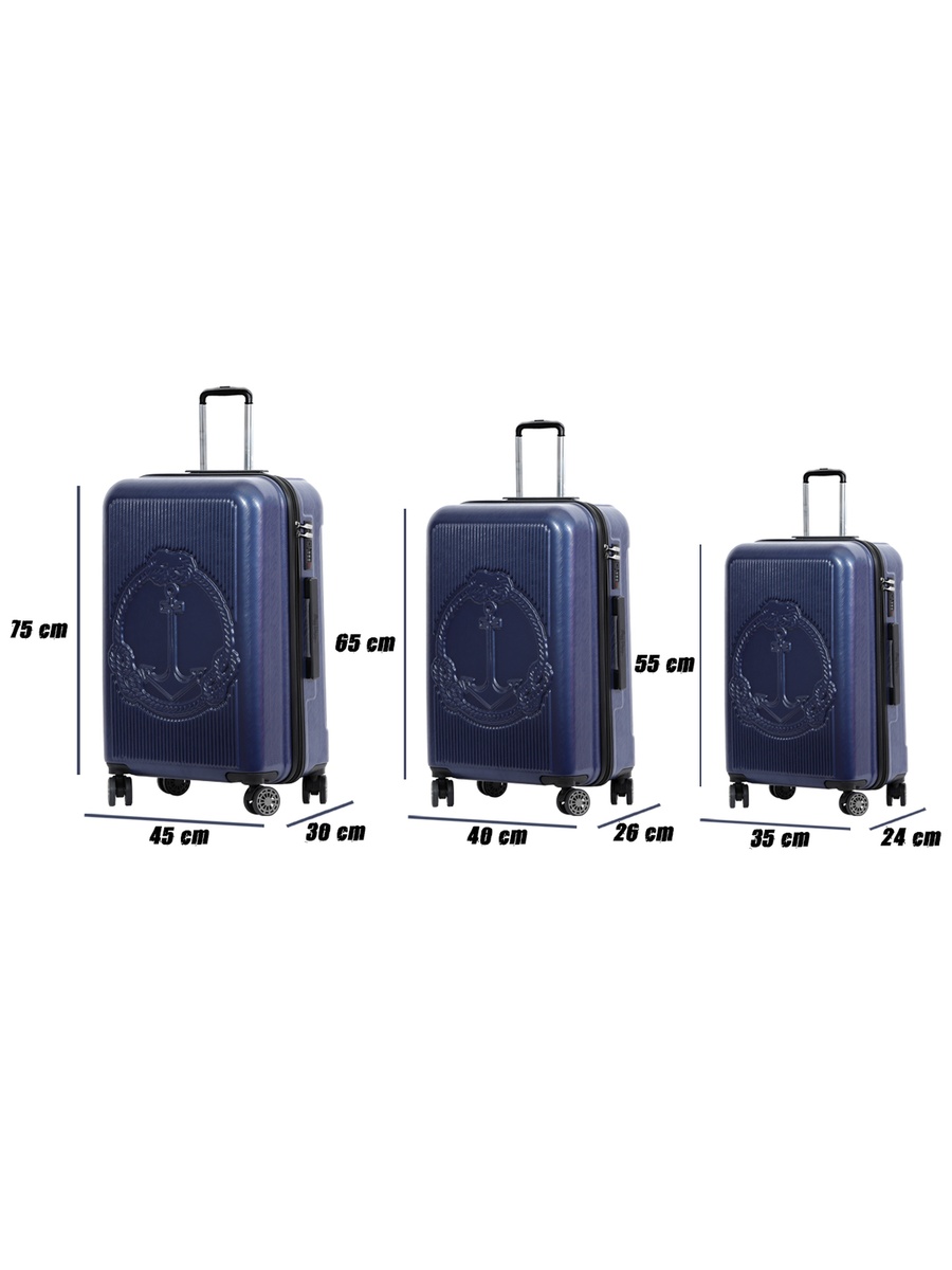 3 Piece Luggage Set with Spinner Wheels, Navy Blue 20/30/45 kg Carrying Capacity
