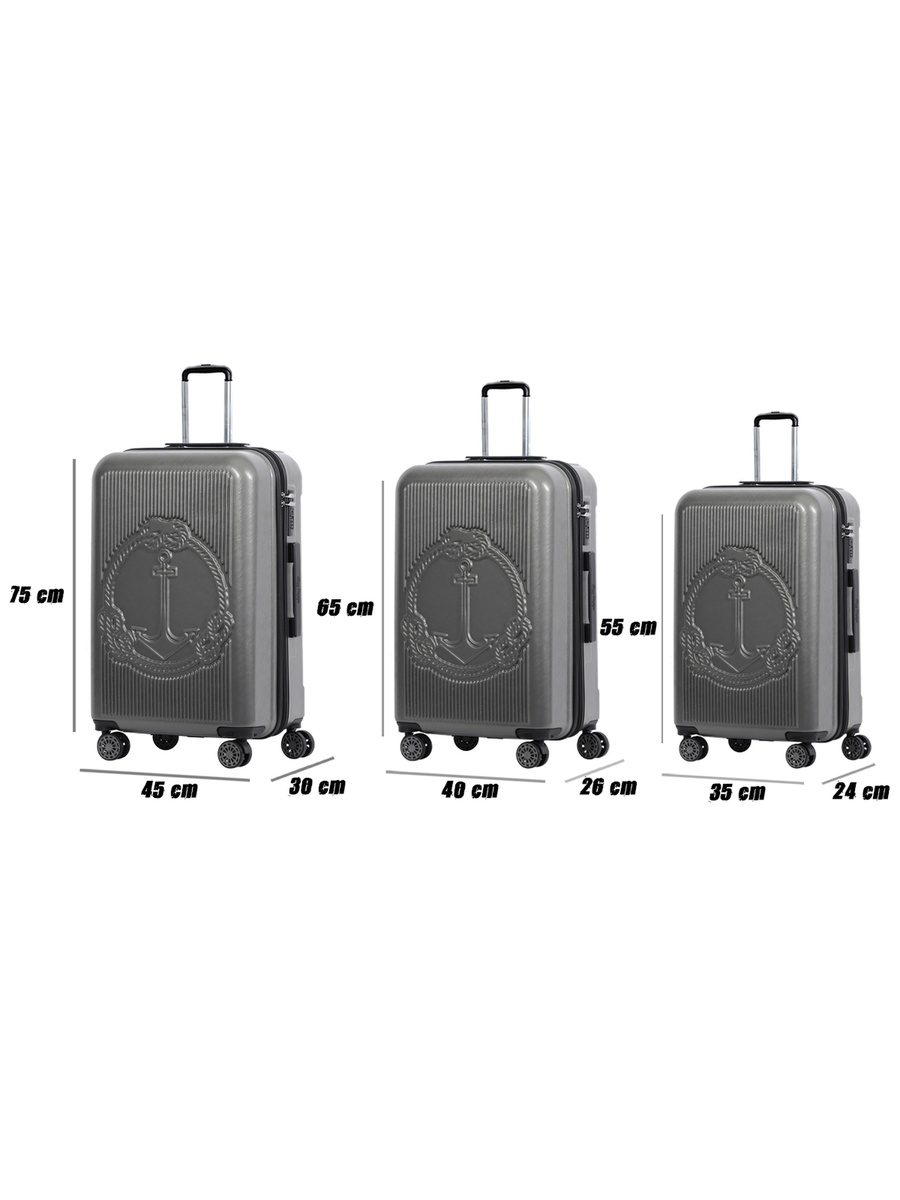 3-Piece Ocean Hard Luggage Set, Grey 20/30/45kg Carrying Capacity
