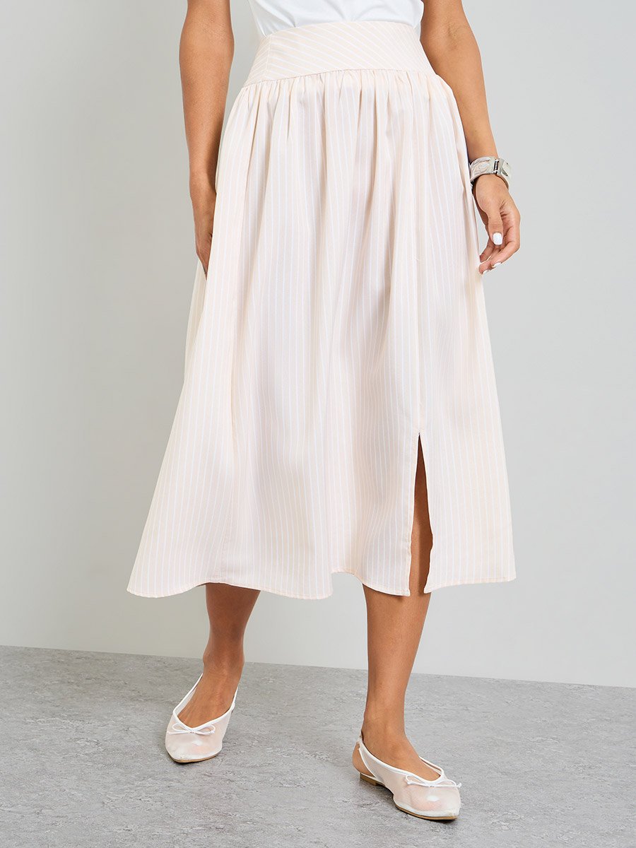 Womens Beige A-Line Midi Skirt