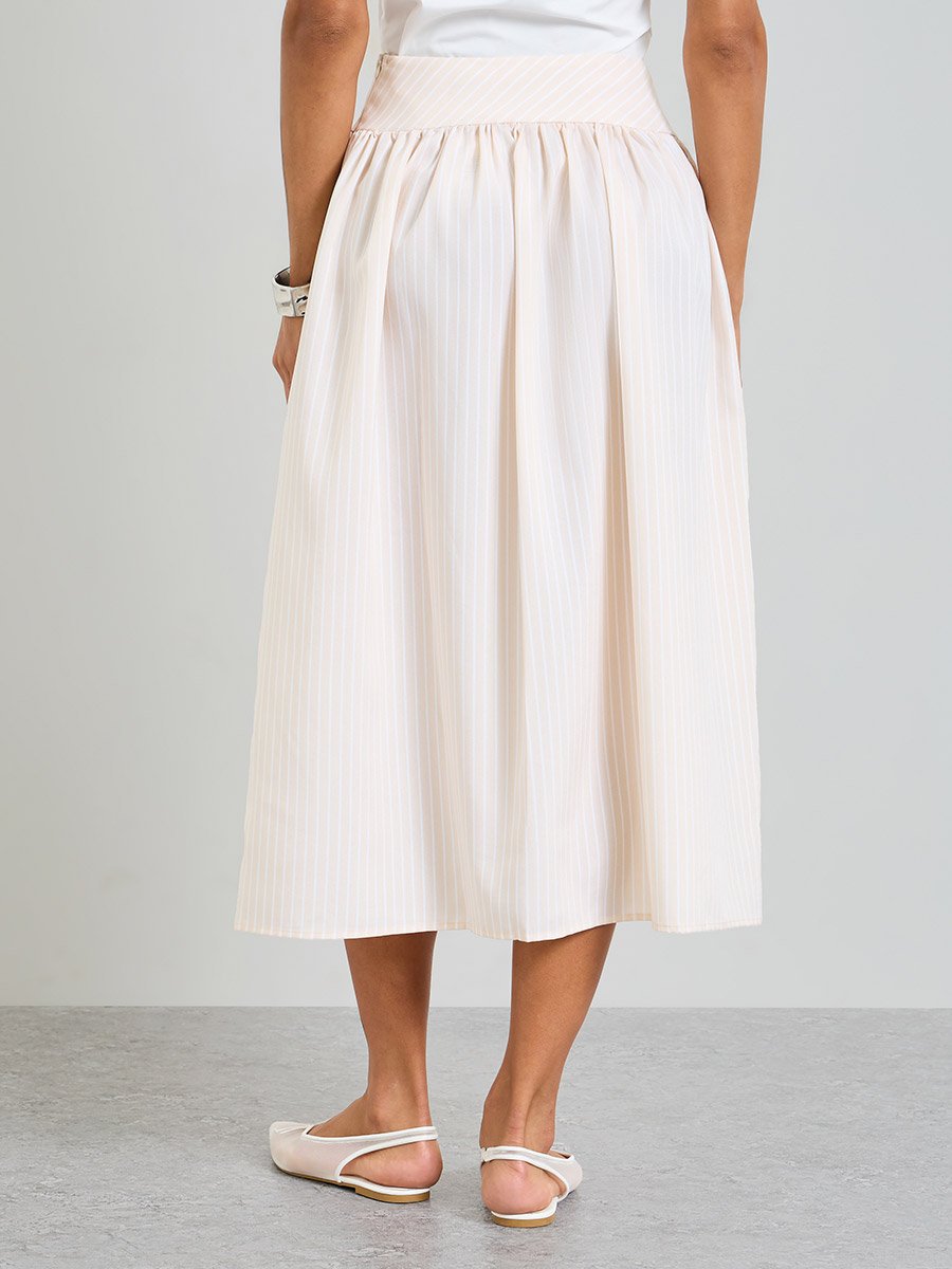 Womens Beige A-Line Midi Skirt