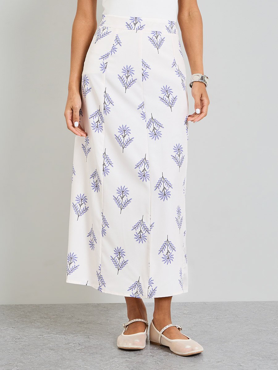 A-Line Midi Skirt with Floral Print