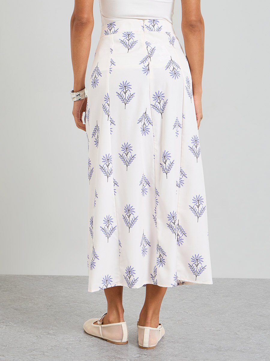 A-Line Midi Skirt with Floral Print