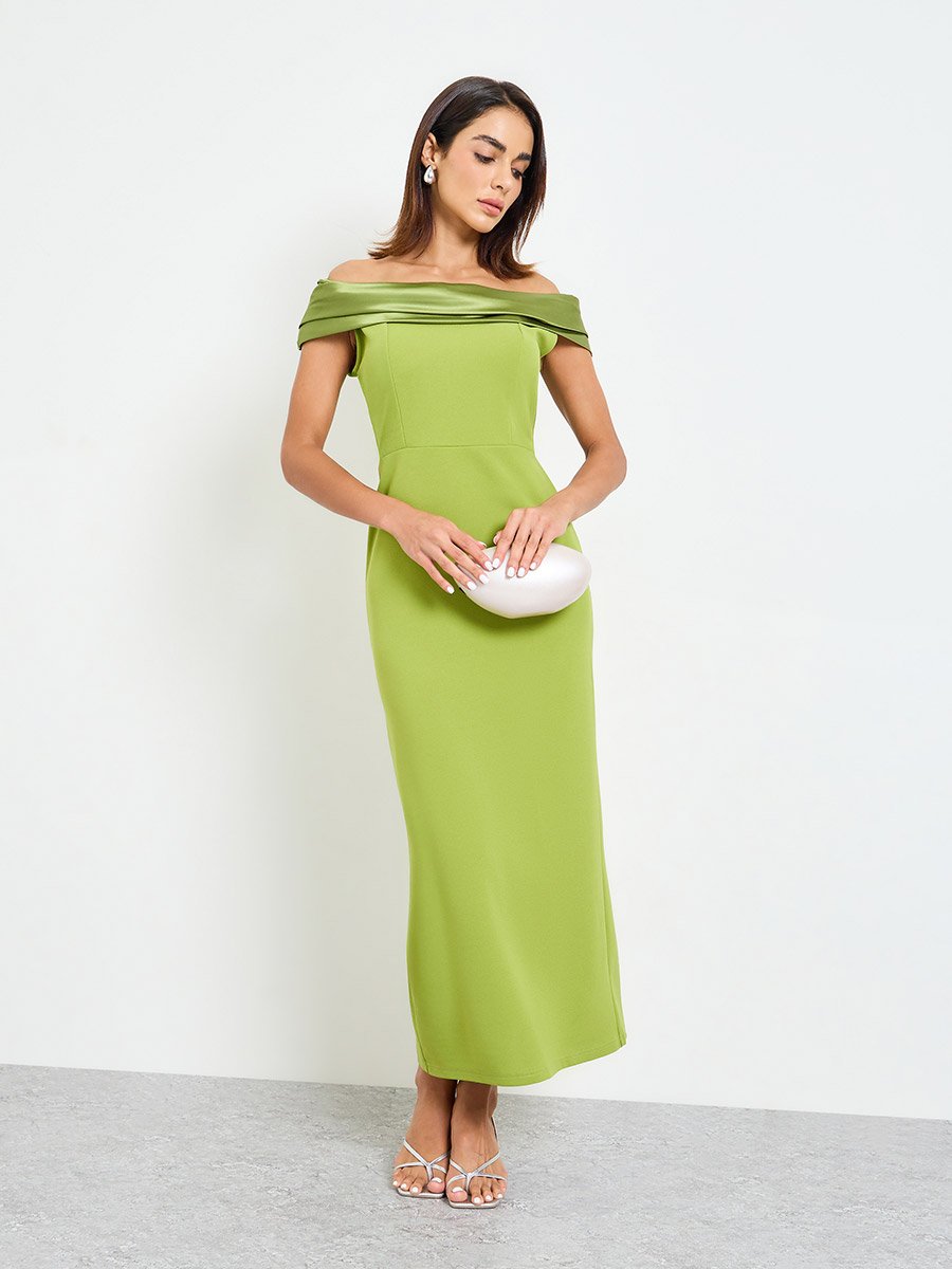 Green Off-Shoulder Bodycon Maxi Dress