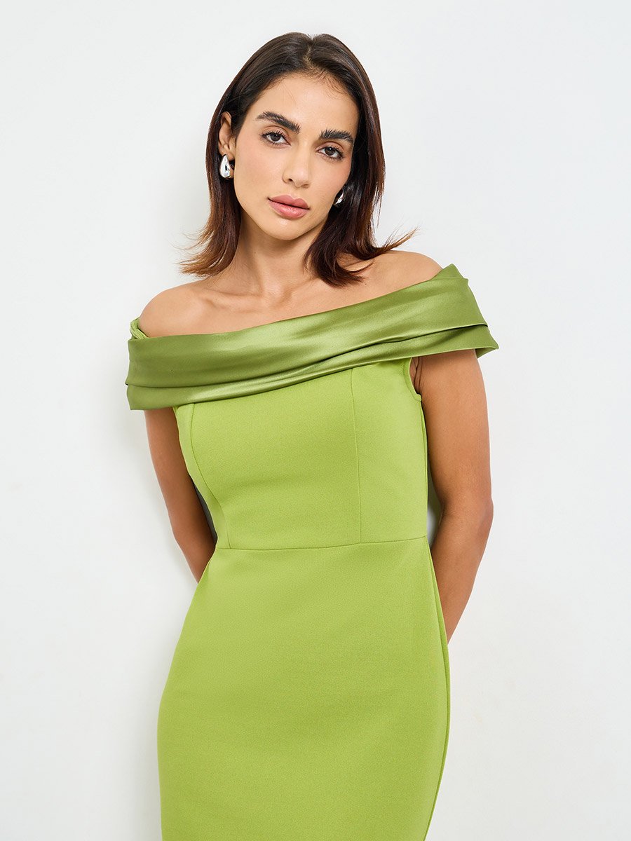 Green Off-Shoulder Bodycon Maxi Dress