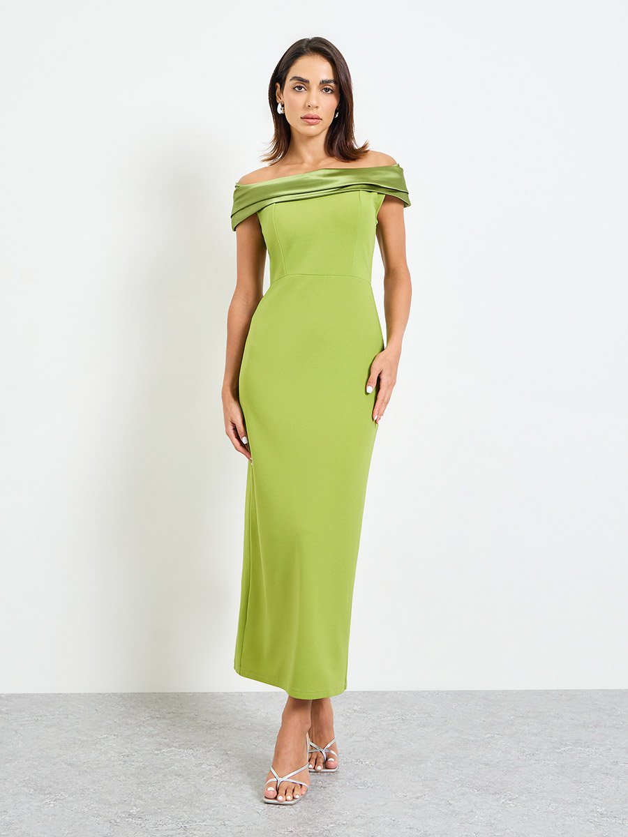 Green Off-Shoulder Bodycon Maxi Dress