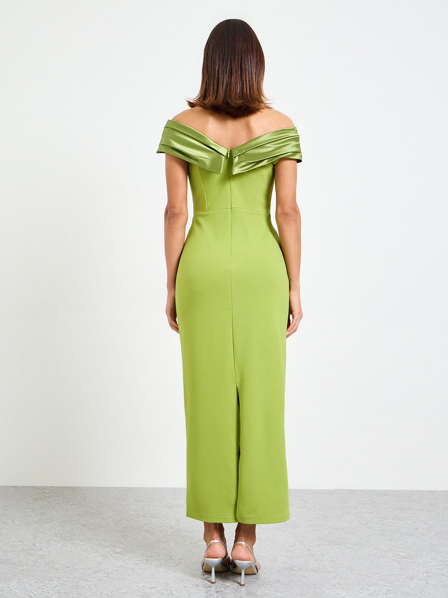 Green Off-Shoulder Bodycon Maxi Dress