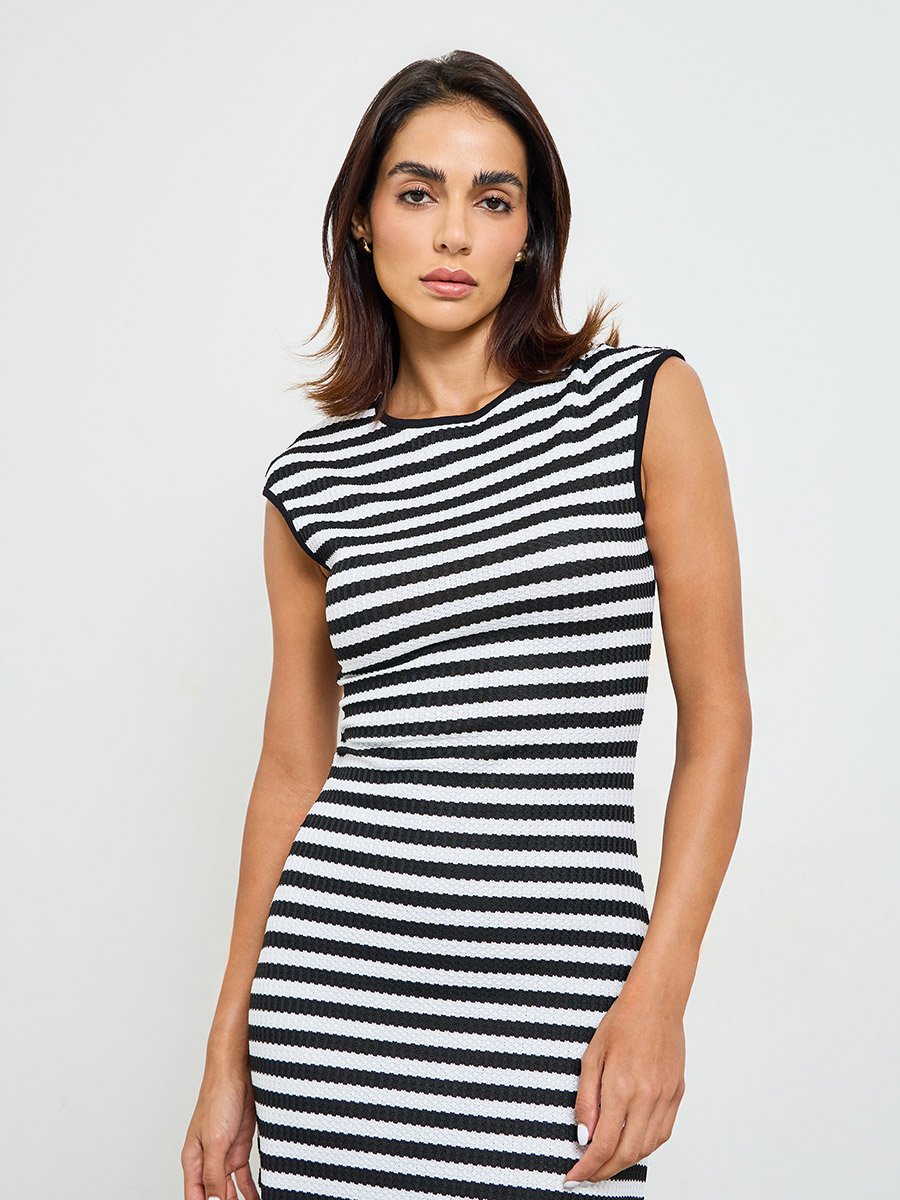 Striped Sleeveless Bodycon Midi Dress