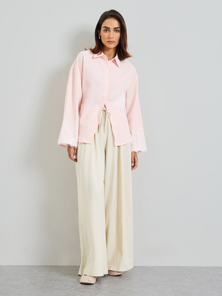 Pink Long Sleeve Lace Cuff Shirt