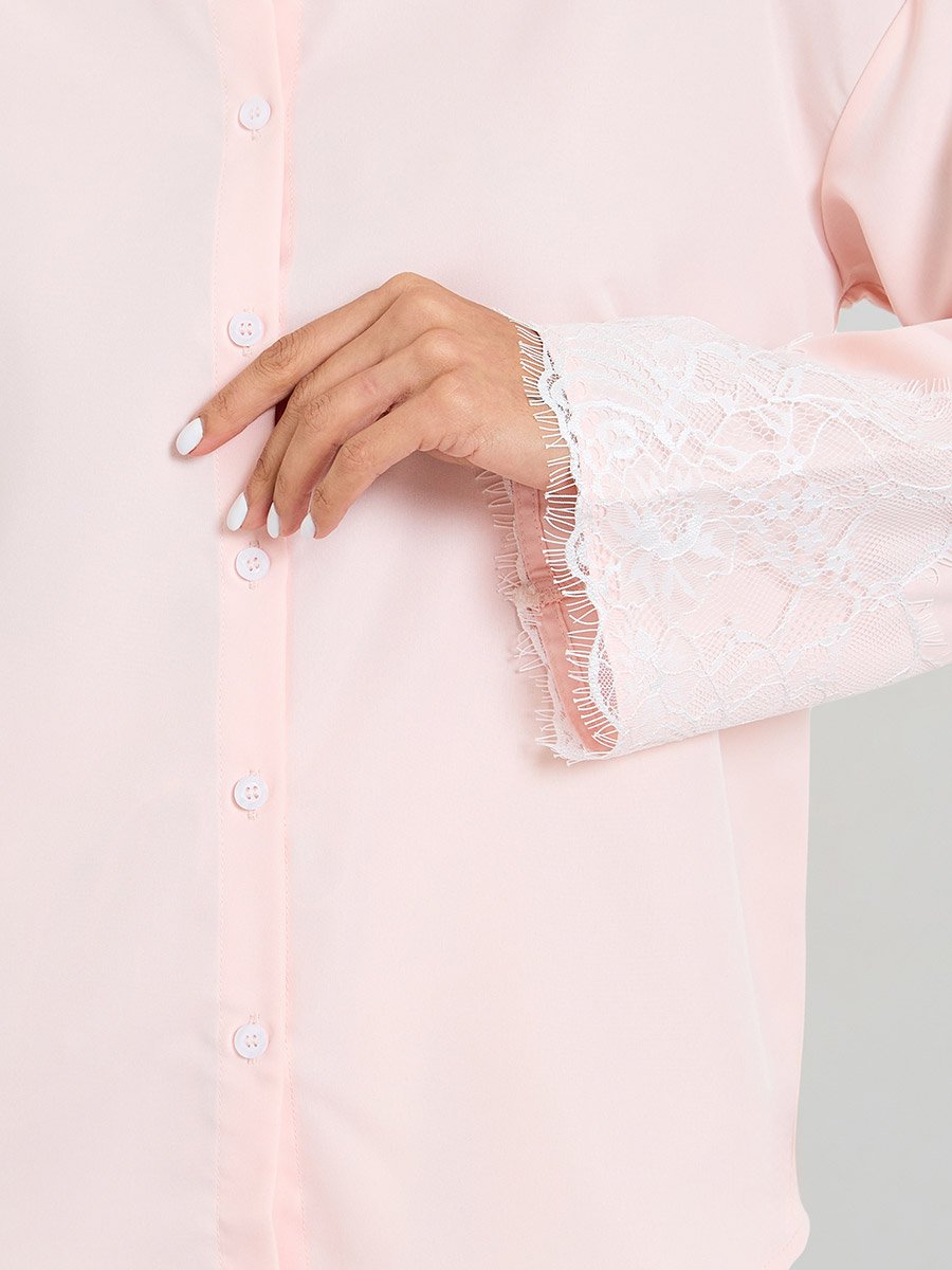 Pink Long Sleeve Lace Cuff Shirt