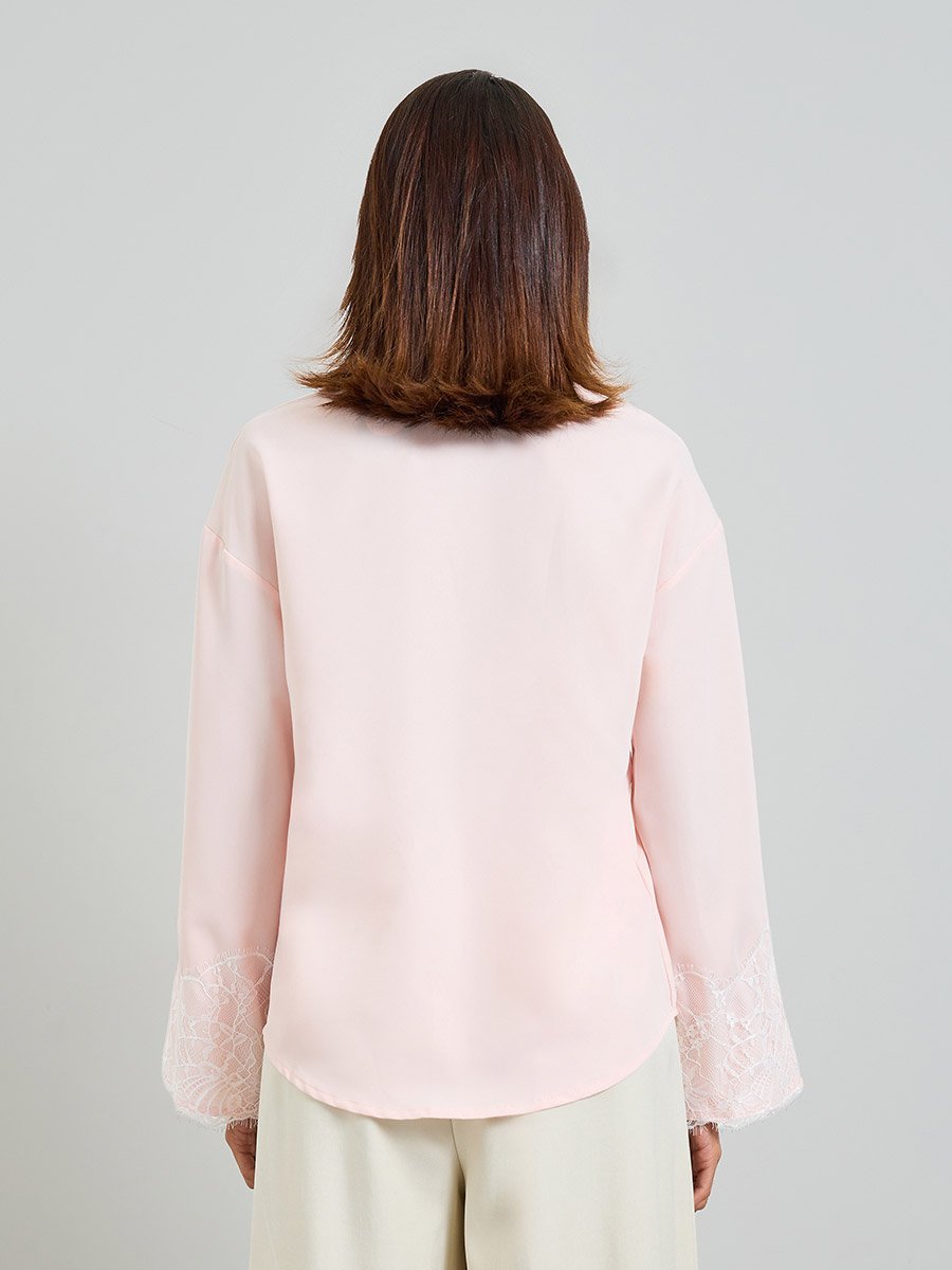 Pink Long Sleeve Lace Cuff Shirt