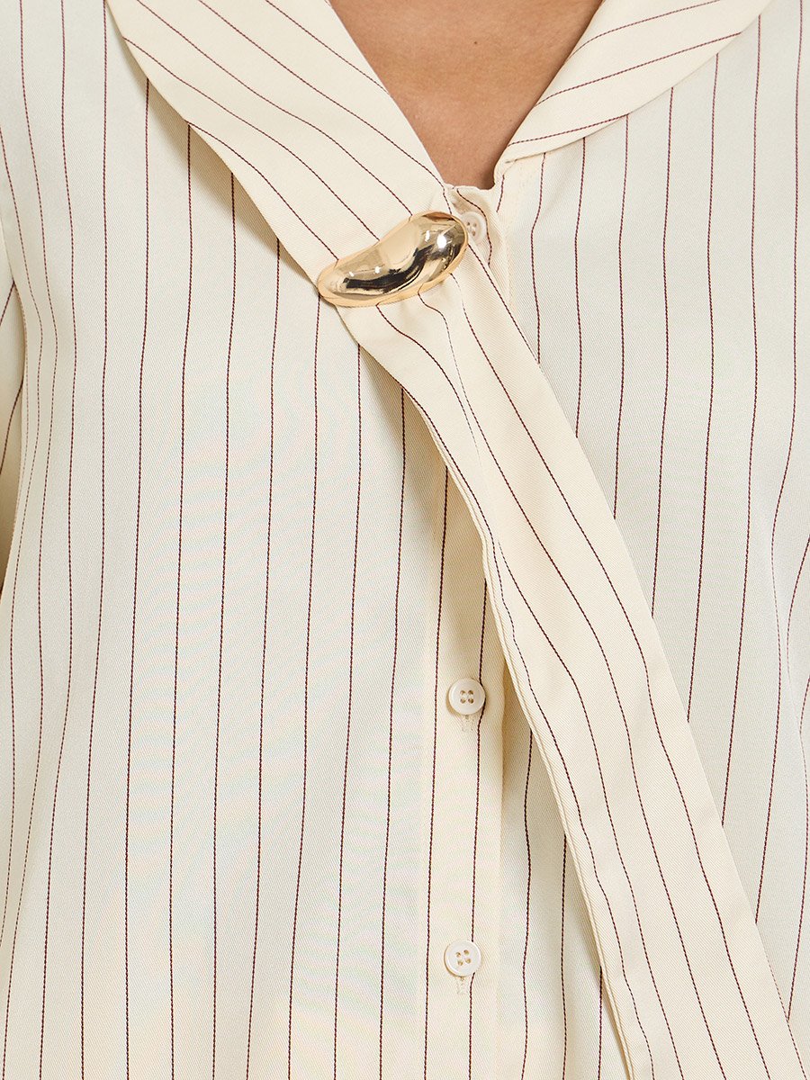 Beige Pinstripe Long Sleeve Regular Fit Shirt