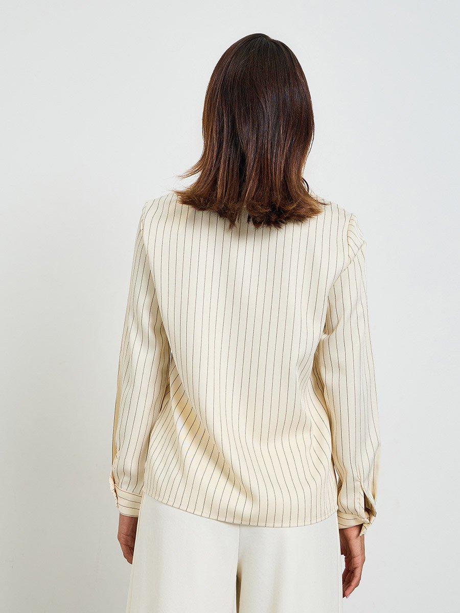 Beige Pinstripe Long Sleeve Regular Fit Shirt