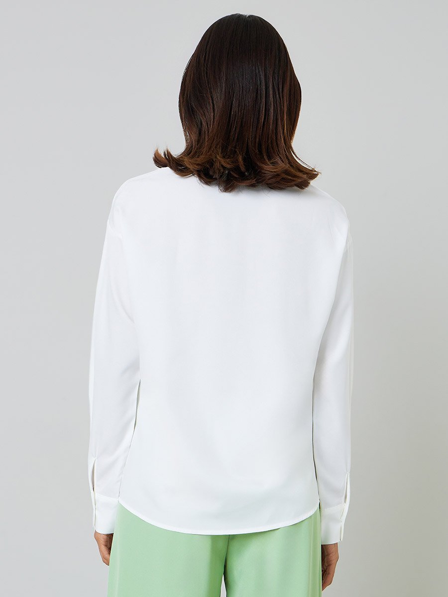 White Long Sleeve Shirt with Floral Embroidery