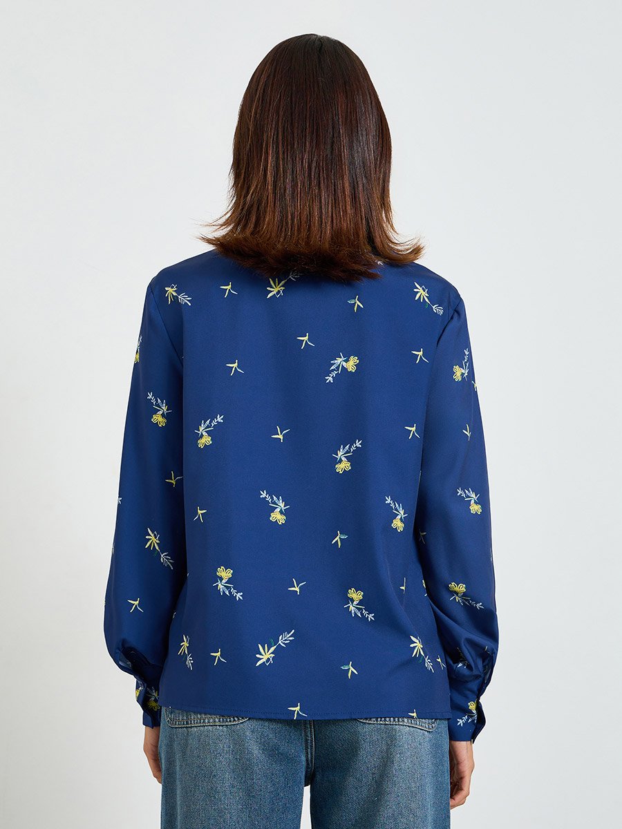 Navy Blue Floral Long Sleeve Regular Fit Shirt