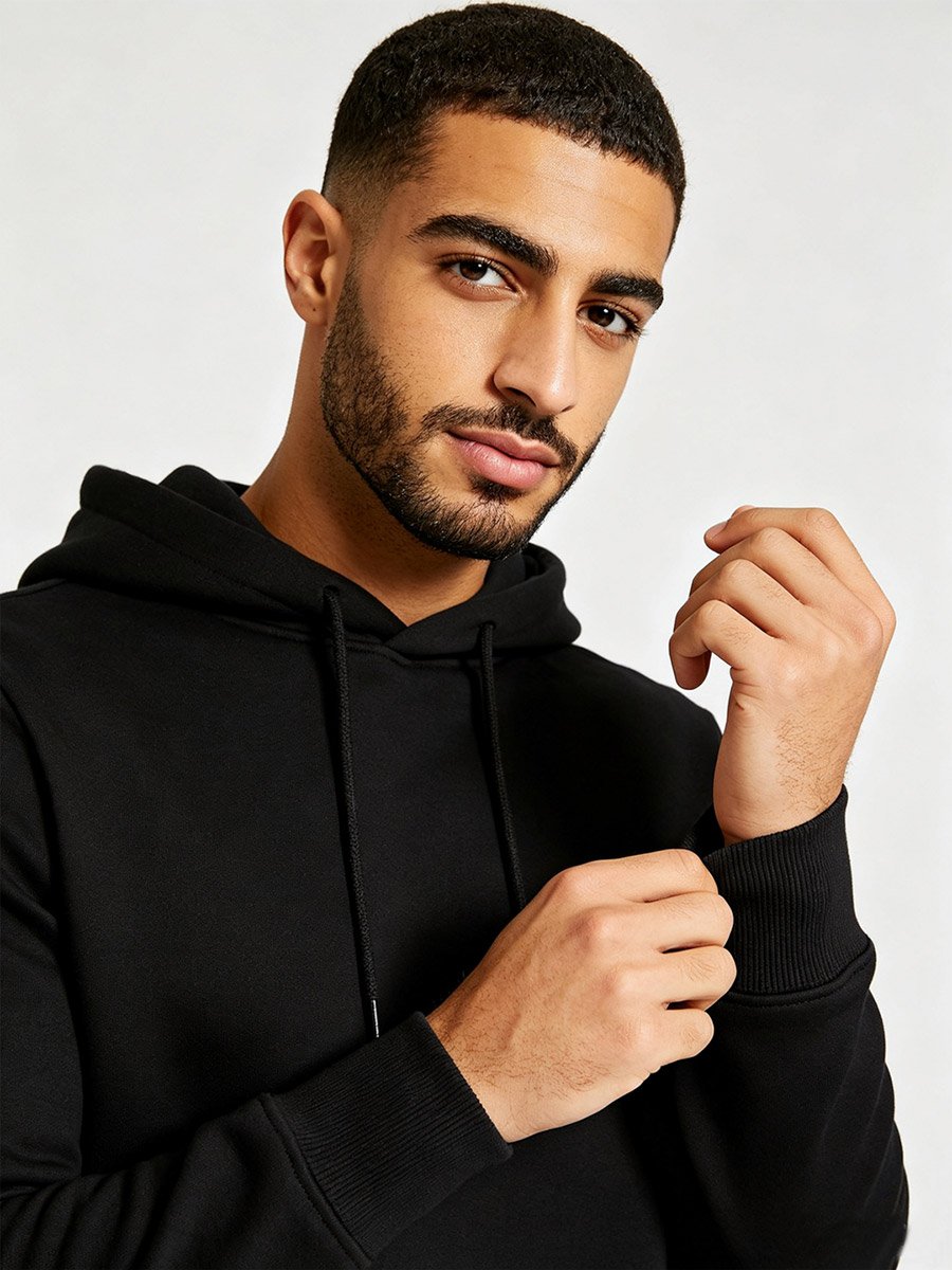 Black Plain Pullover Hoodie