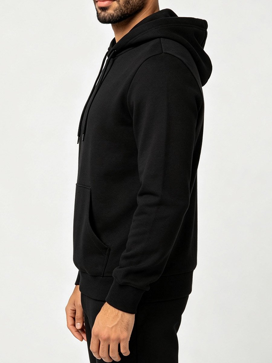 Black Plain Pullover Hoodie