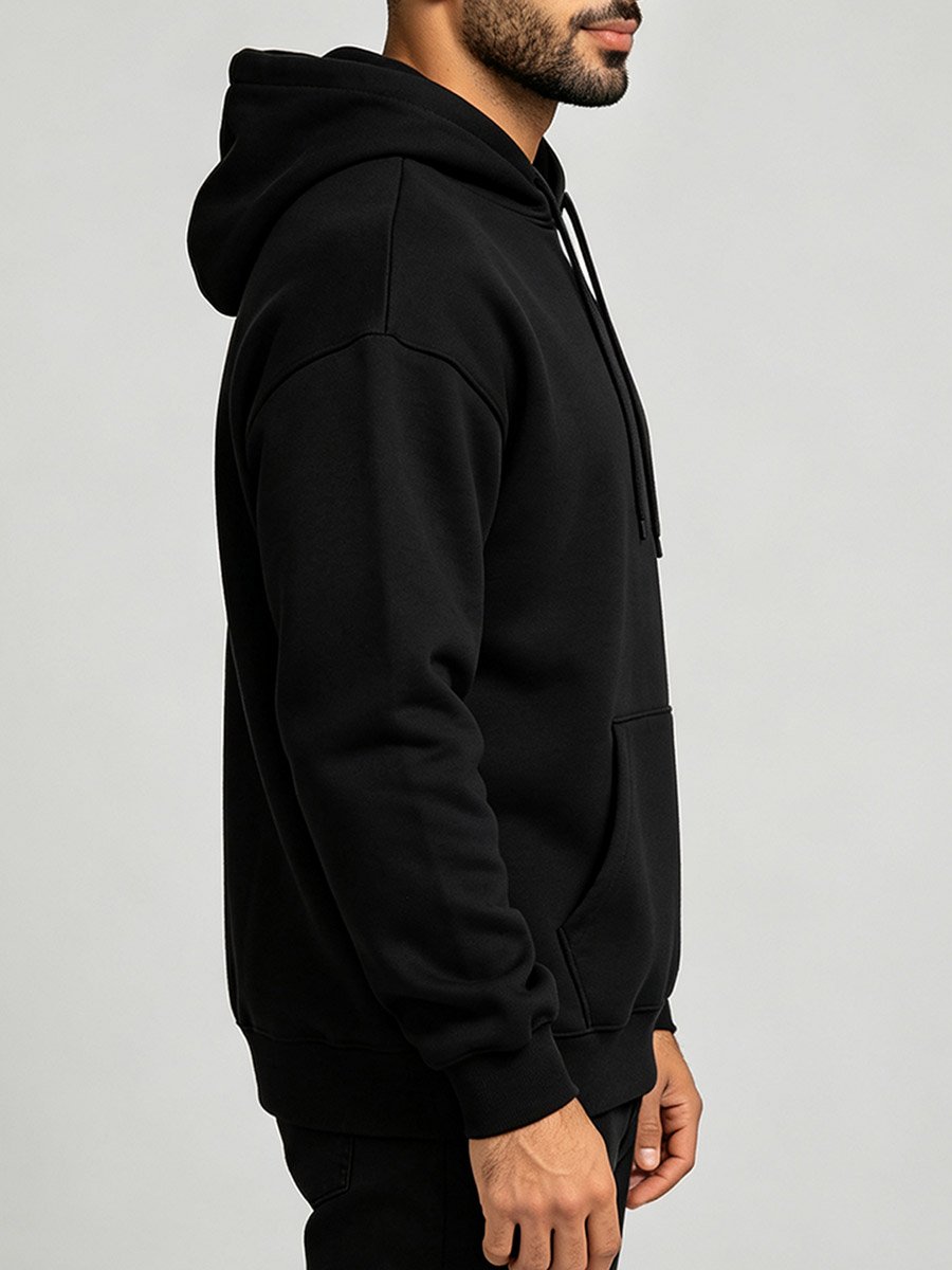 Black Plain Pullover Hoodie