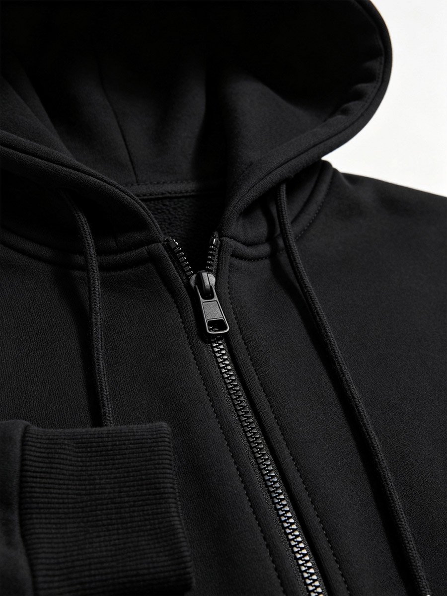 Black Zip-Up Plain Hoodie