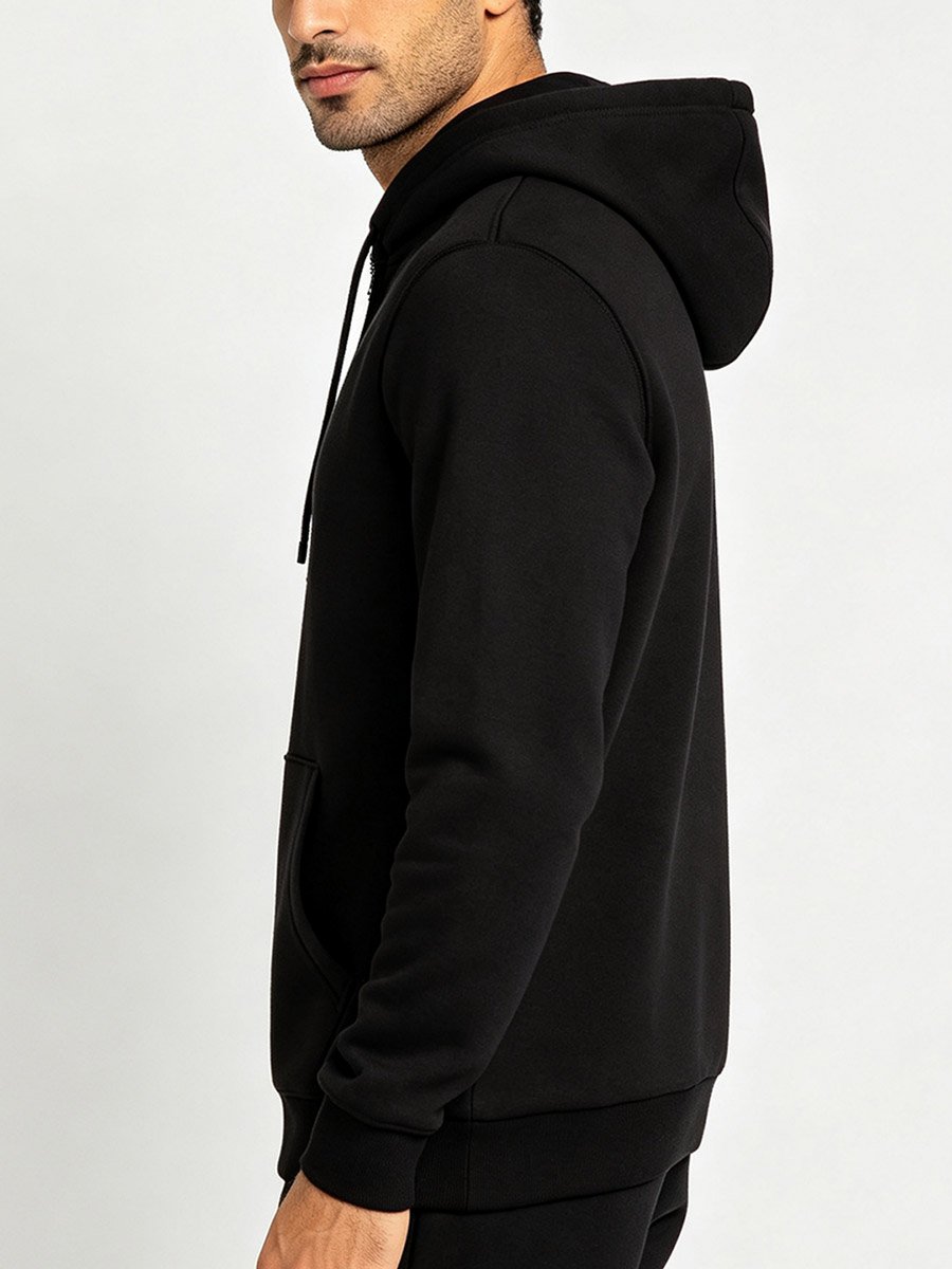 Black Zip-Up Plain Hoodie