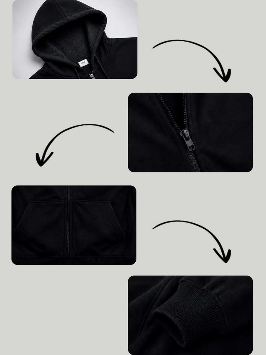 Black Zip-Up Plain Hoodie