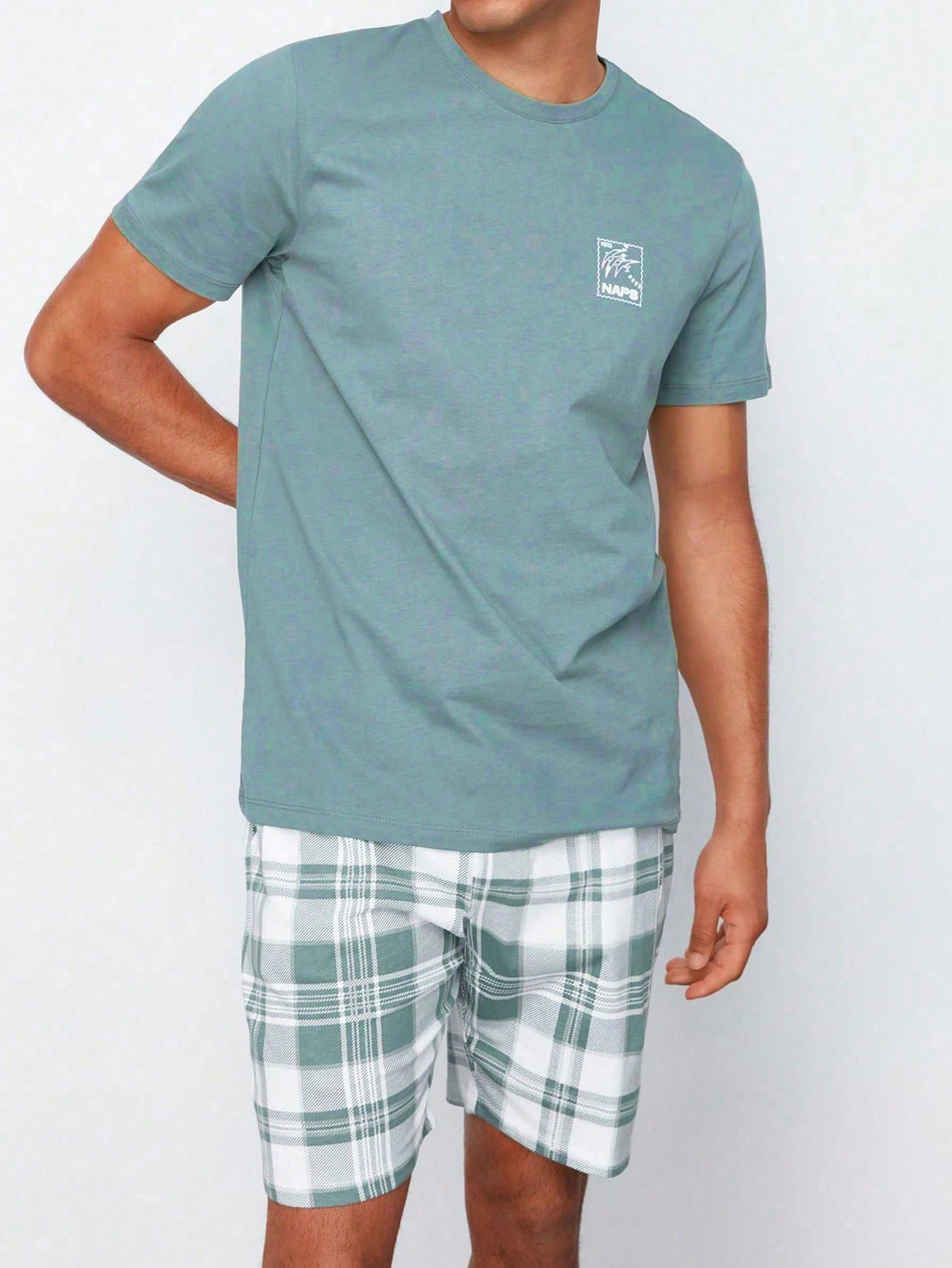 Multi-Color Graphic Print T-Shirt and Checked Short Pyjama Set
