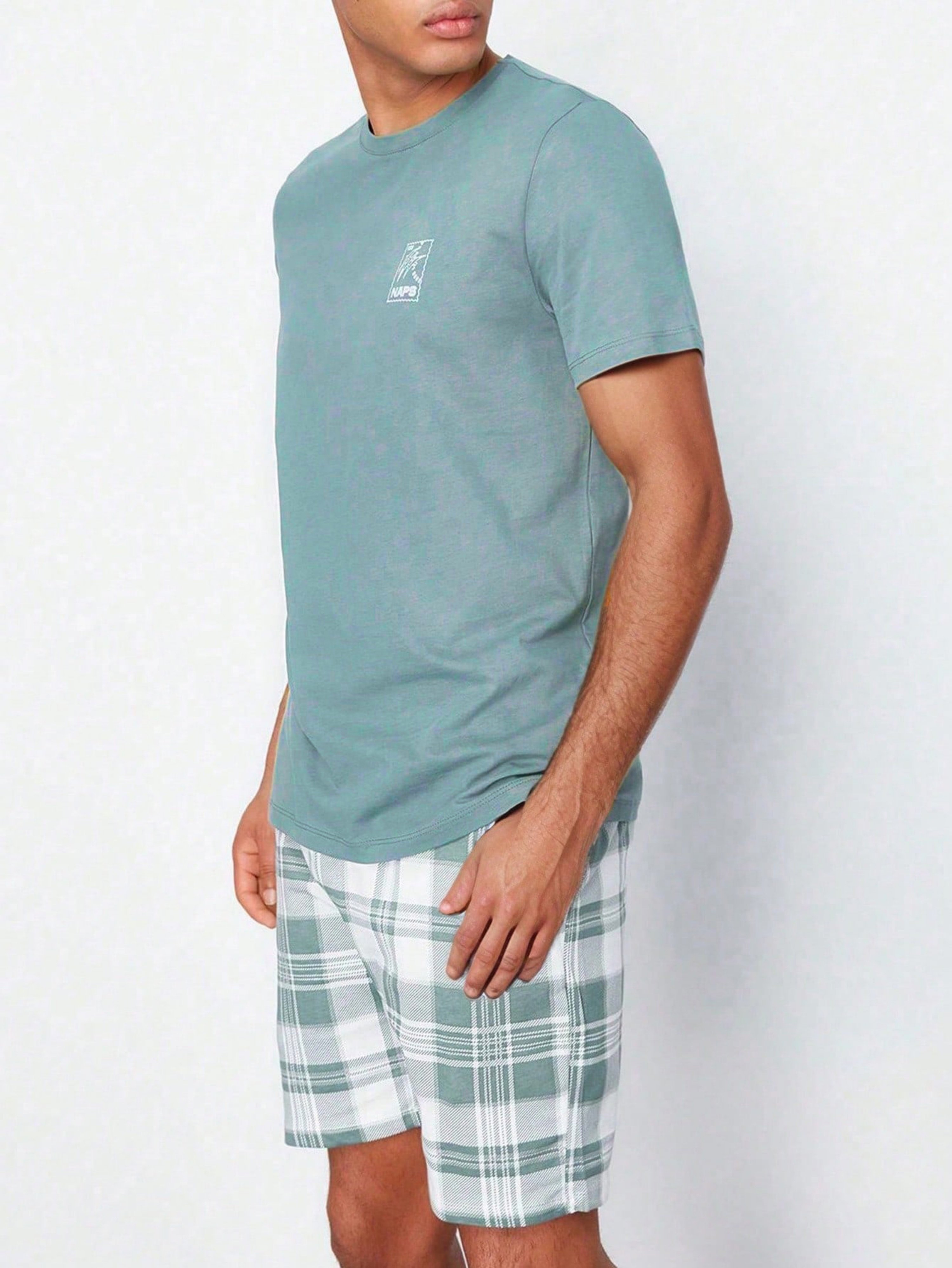 Multi-Color Graphic Print T-Shirt and Checked Short Pyjama Set
