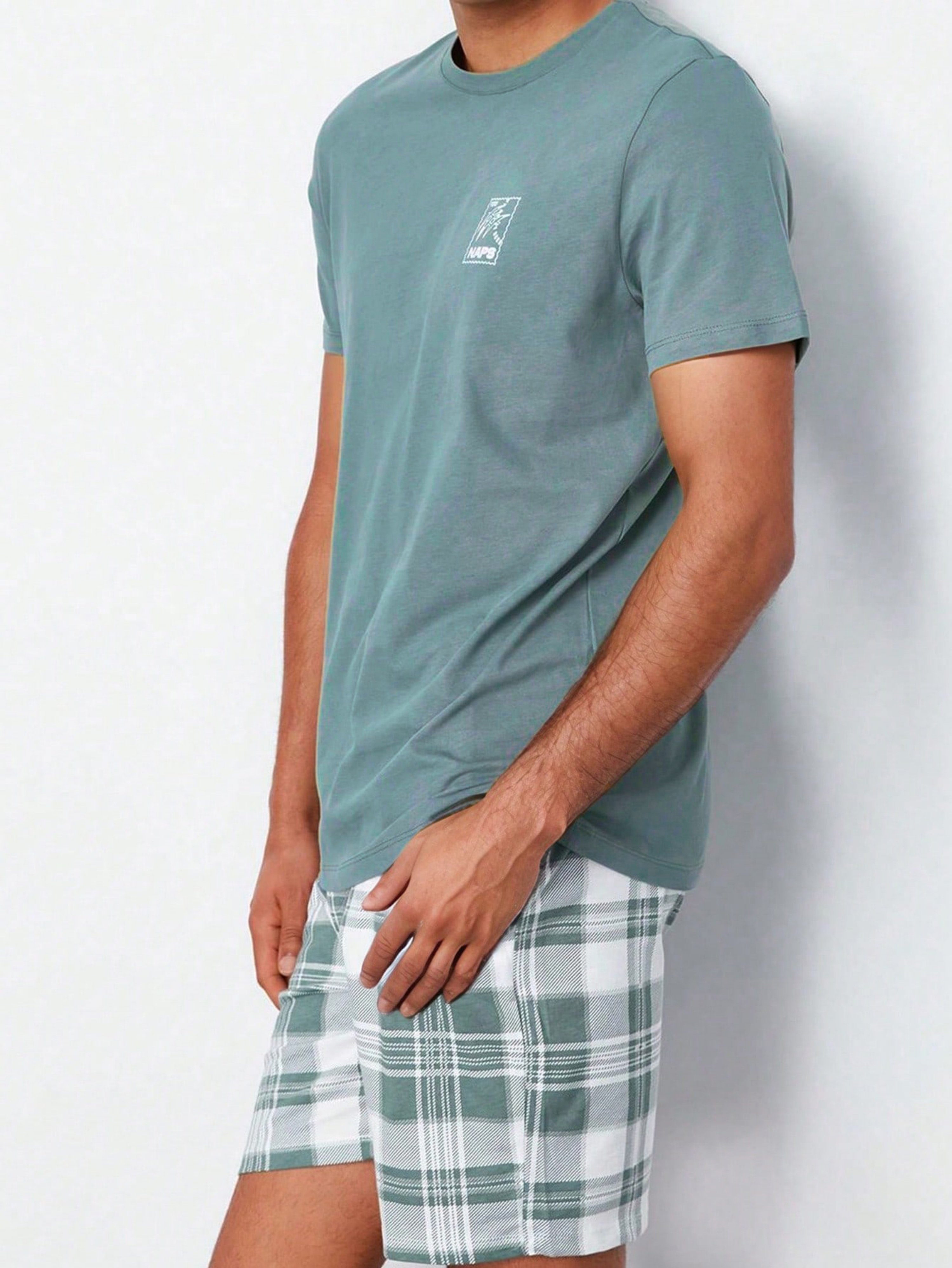 Multi-Color Graphic Print T-Shirt and Checked Short Pyjama Set