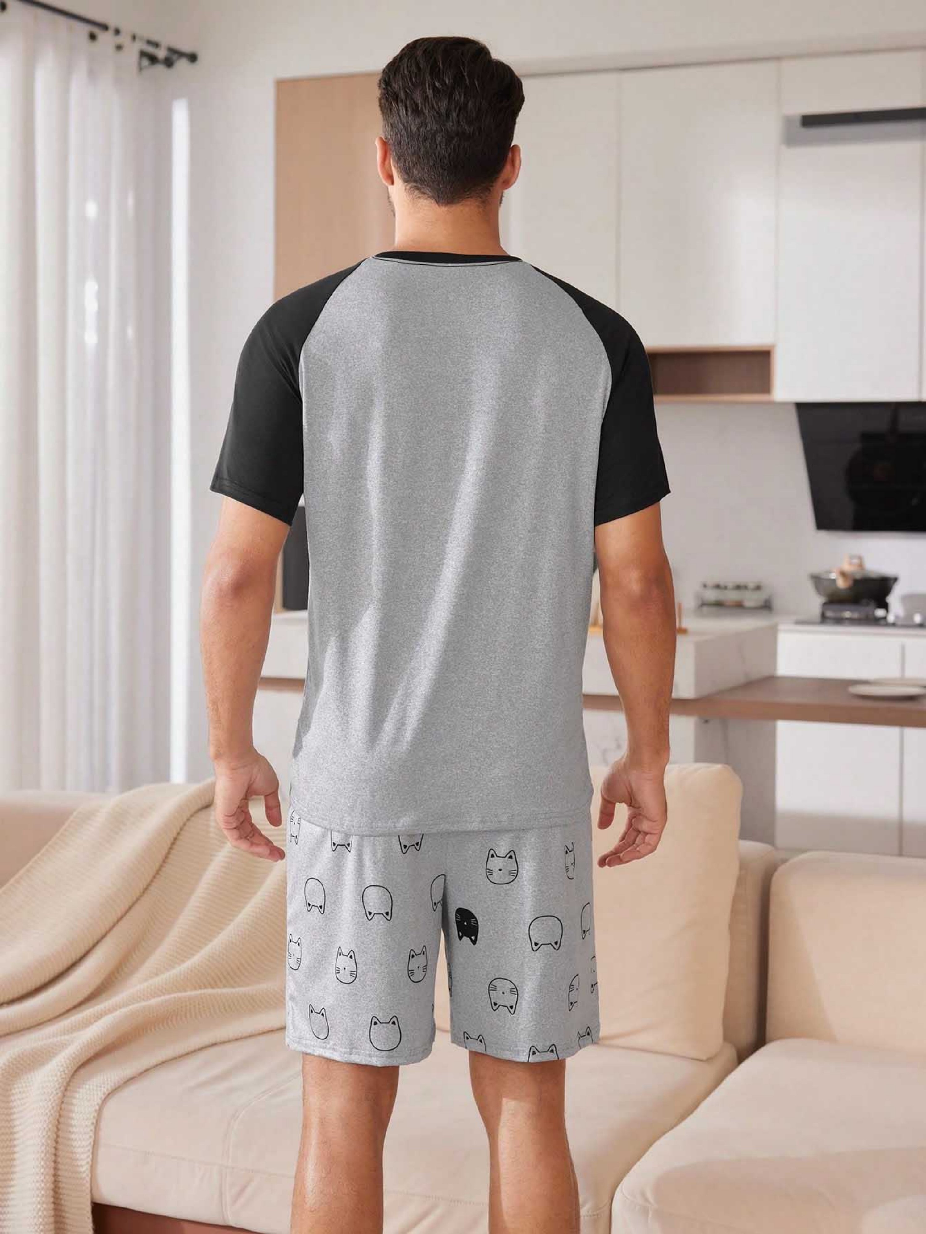 Grey Graphic Print T-Shirt and Shorts Pyjama Set