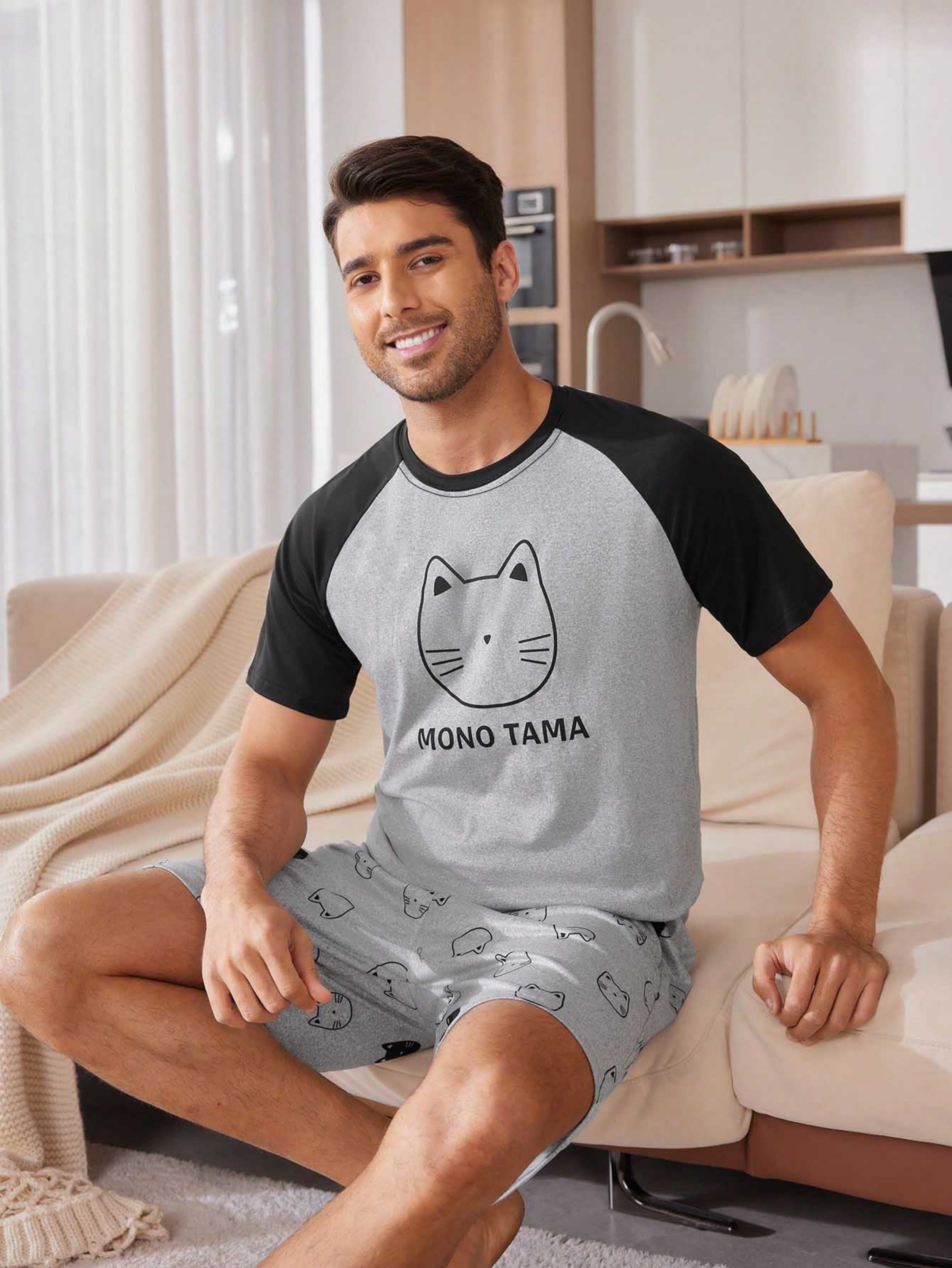 Grey Graphic Print T-Shirt and Shorts Pyjama Set
