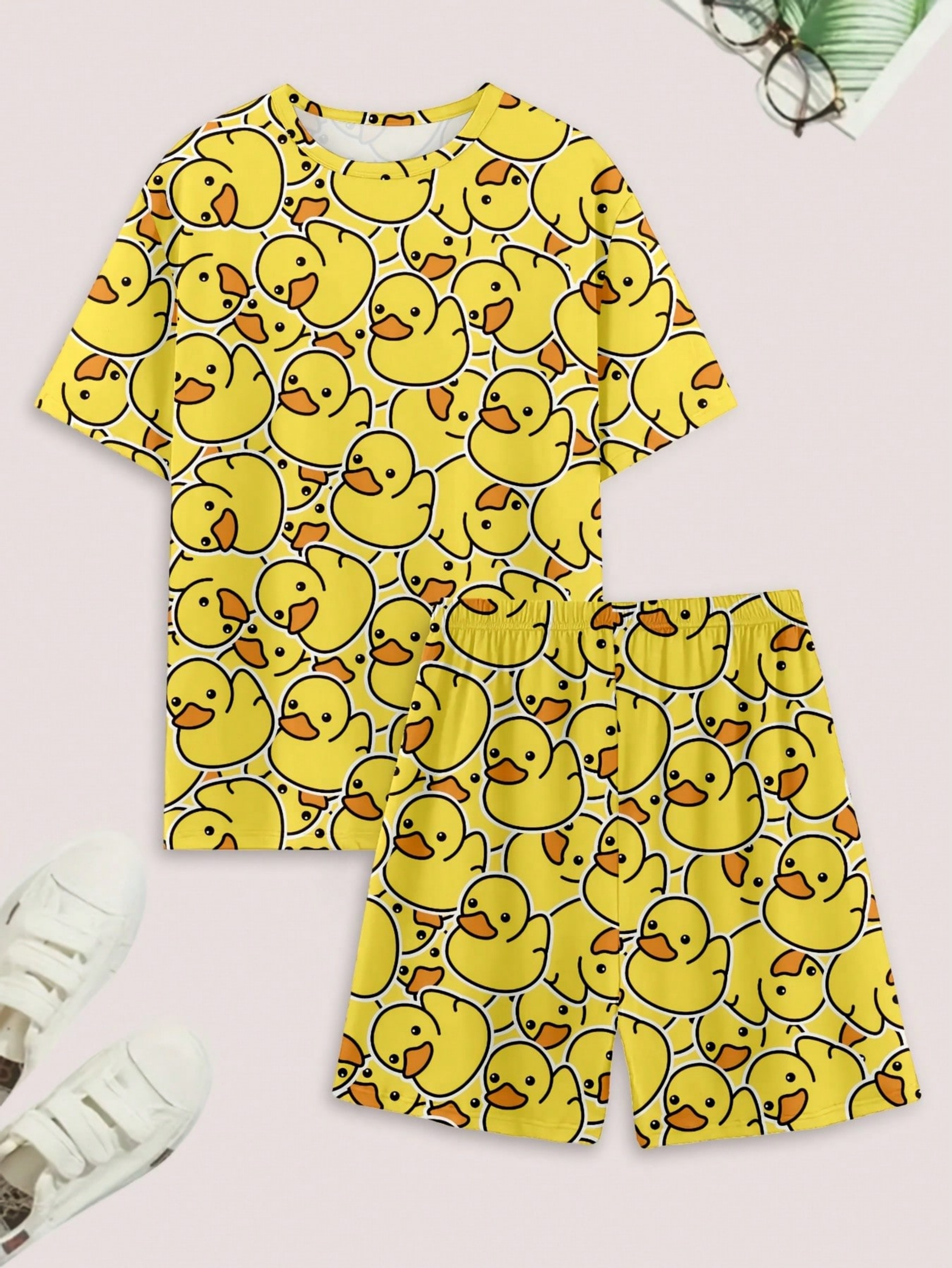 Yellow Graphic Print T-Shirt and Shorts Pyjama Set