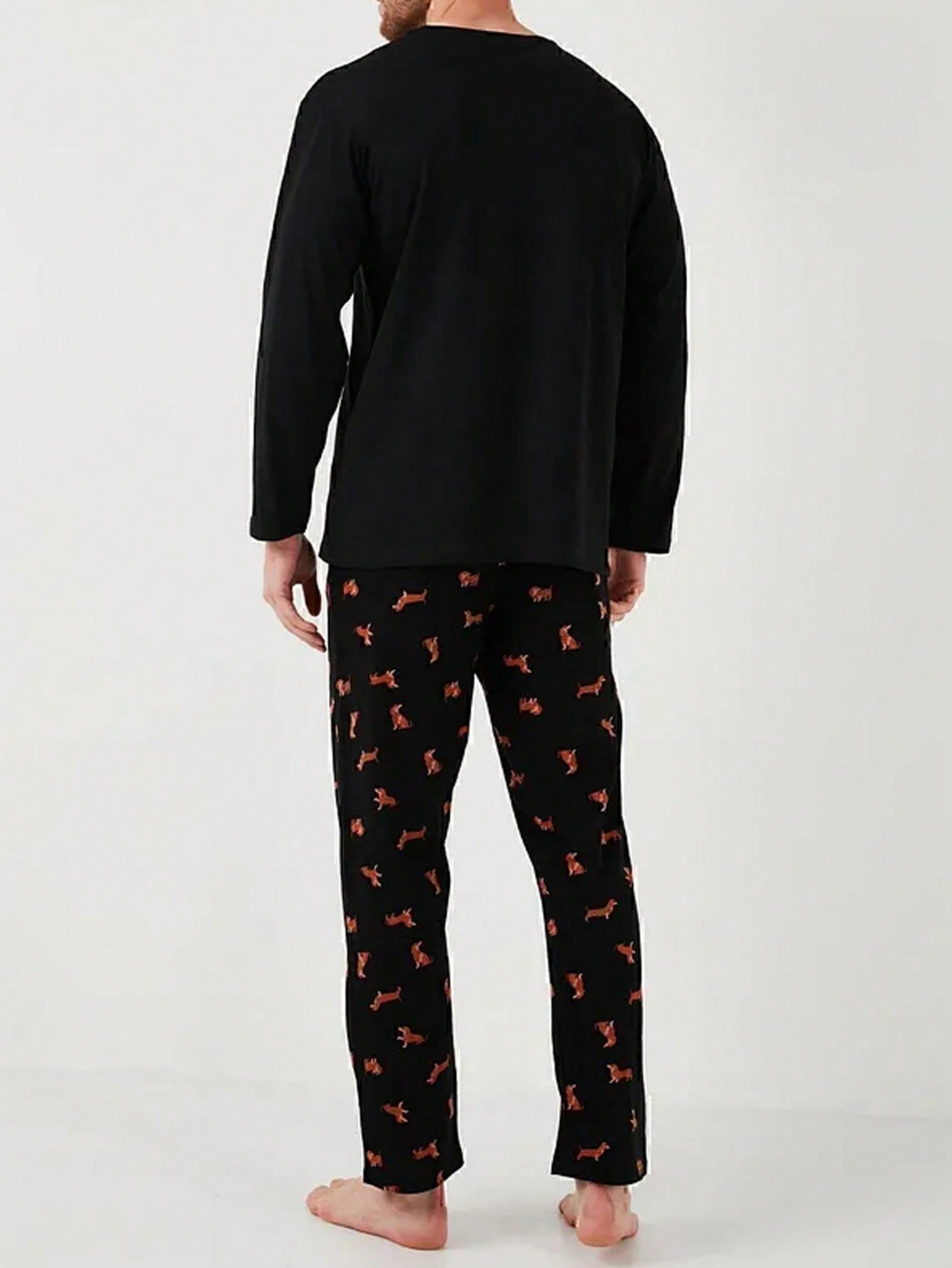 Black Graphic Print Long Sleeves T-Shirt and Pants Pyjama Set