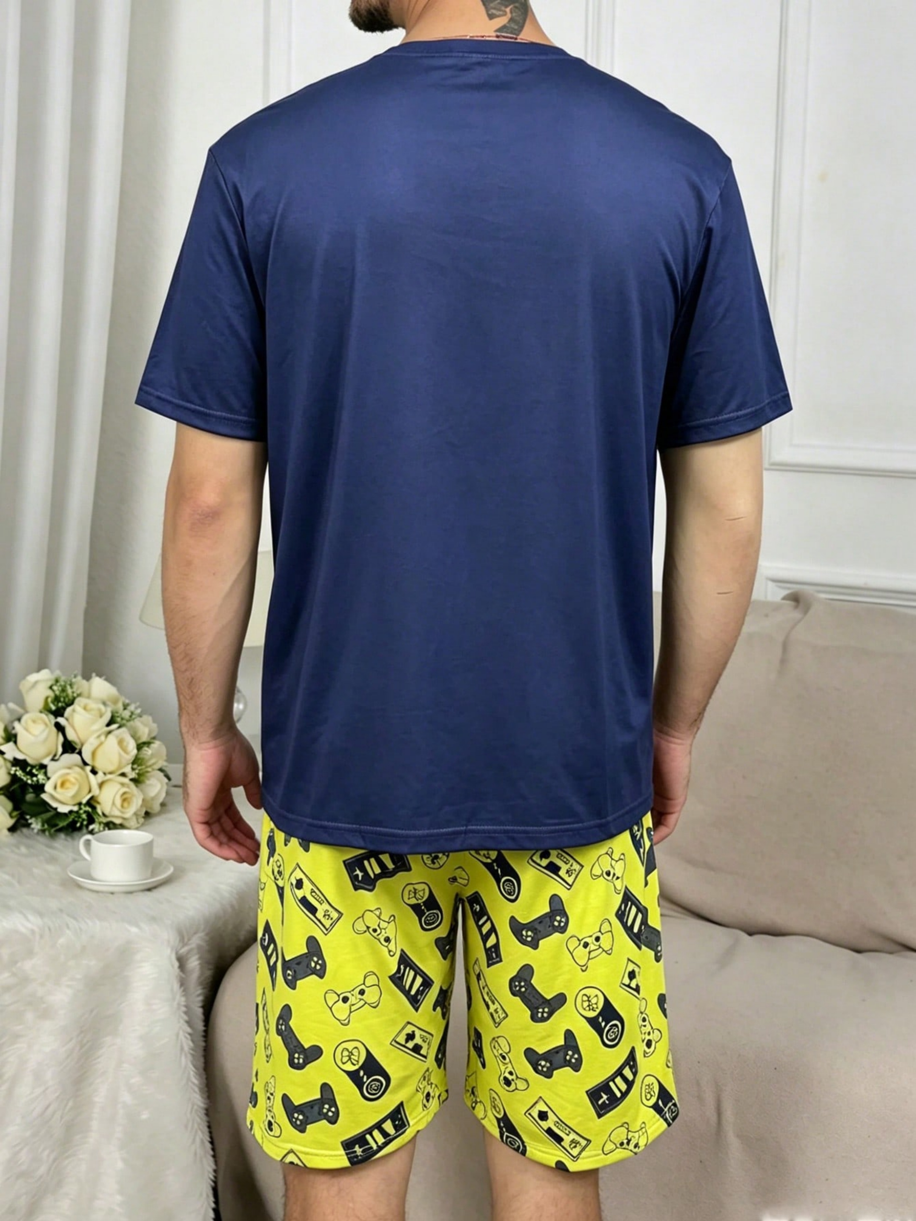 Multi-Color Graphic Print T-Shirt and Shorts Pyjama Set 
