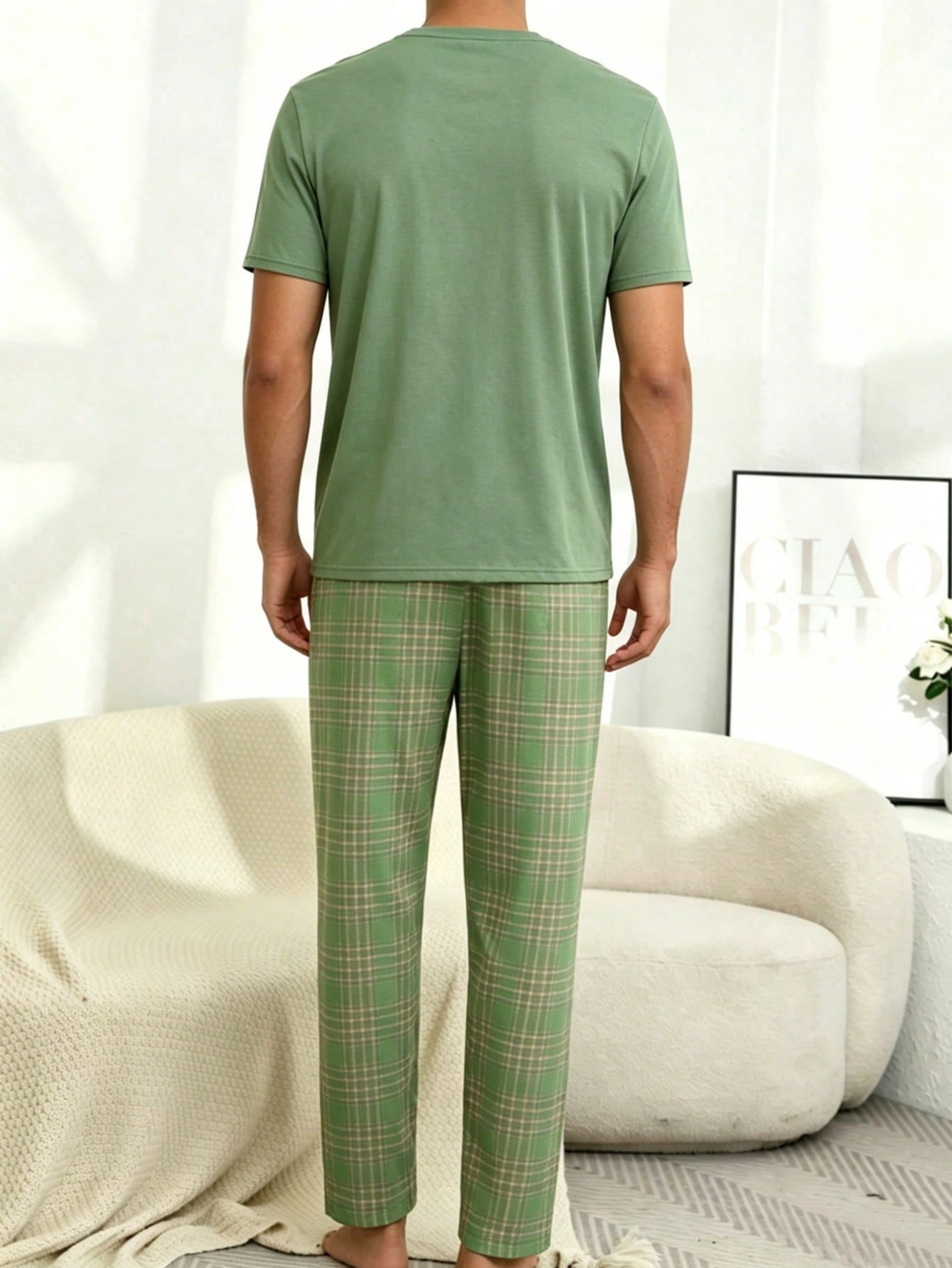 Green Pocket Detail T-Shirt and Checked Pants Pyjama Set