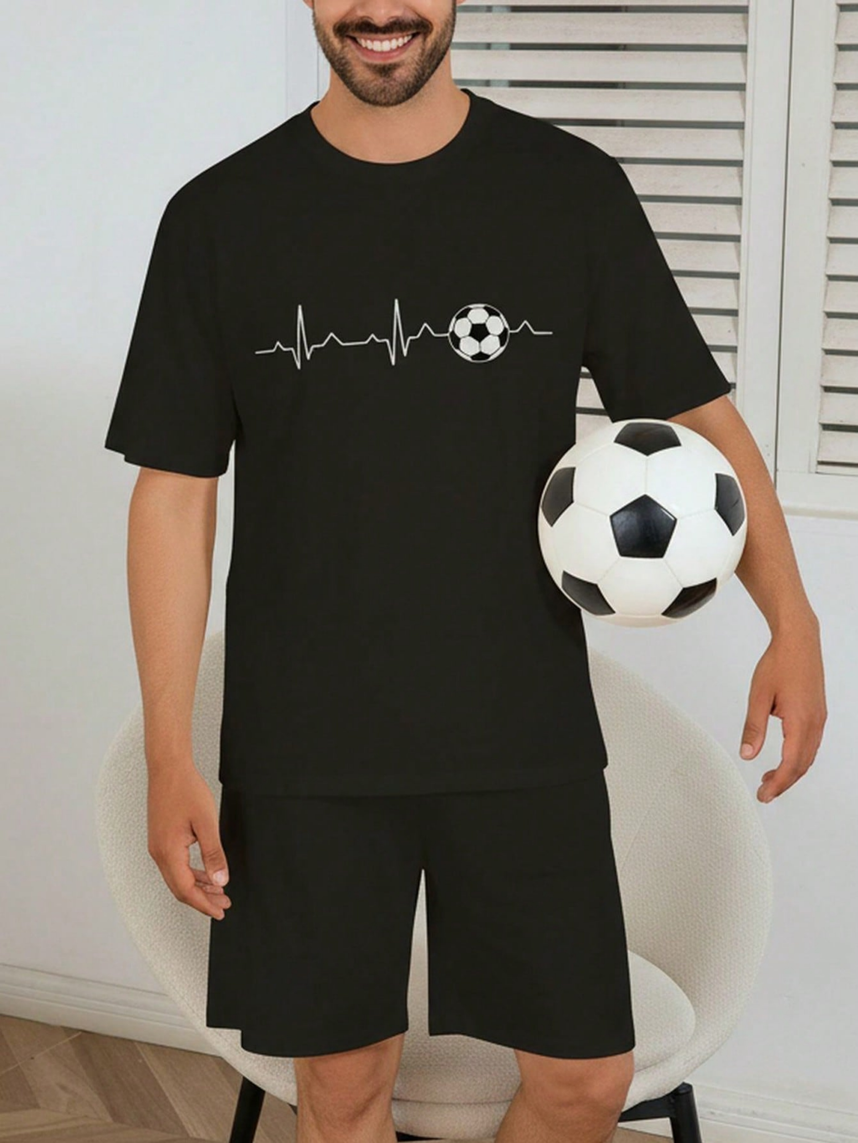 Black Graphic Print T-Shirt and Solid Shorts Pyjama Set