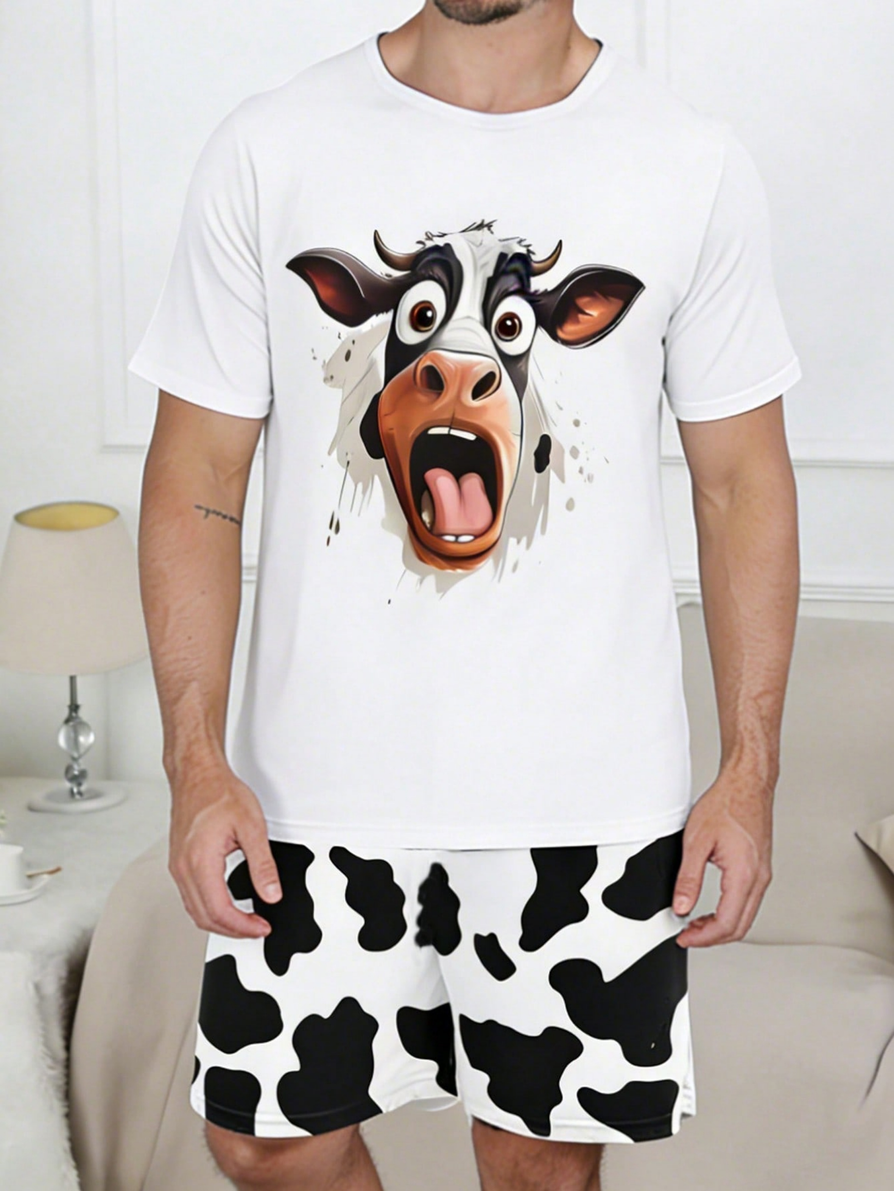 White Graphic Print T-Shirt and Shorts Pyjama Set