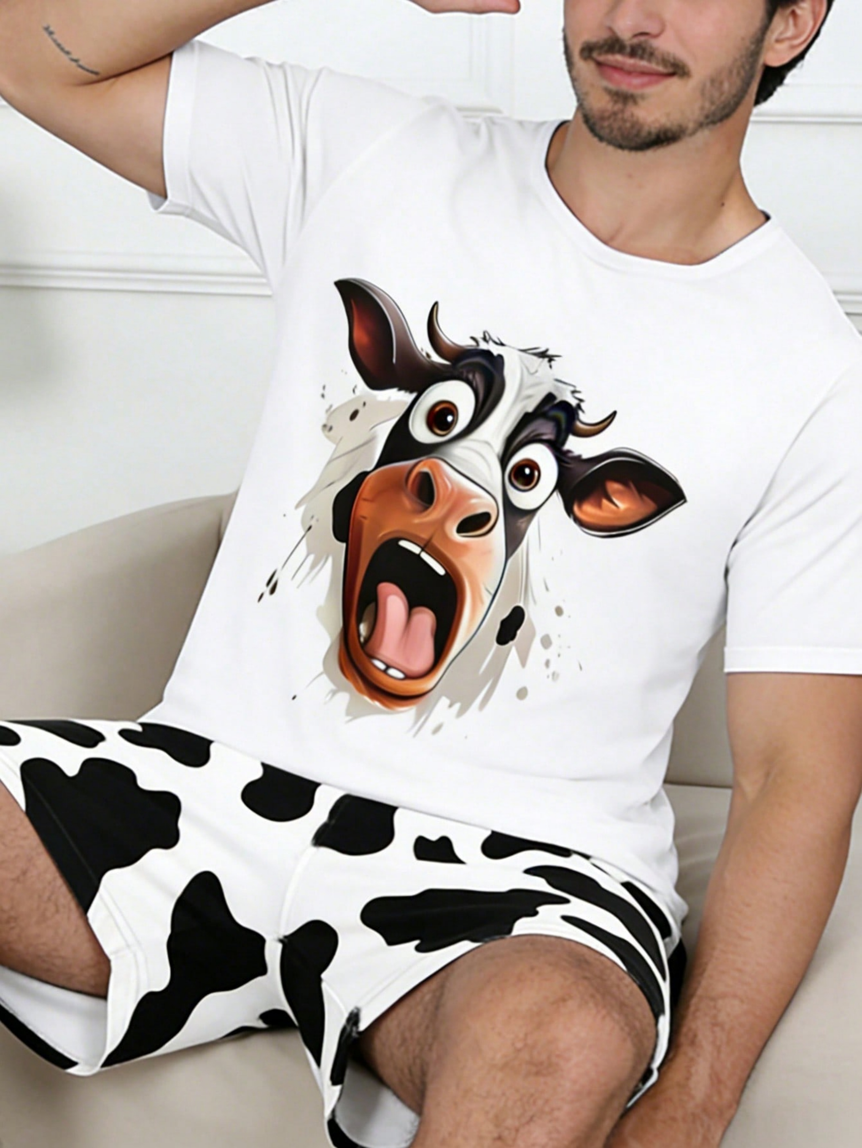 White Graphic Print T-Shirt and Shorts Pyjama Set