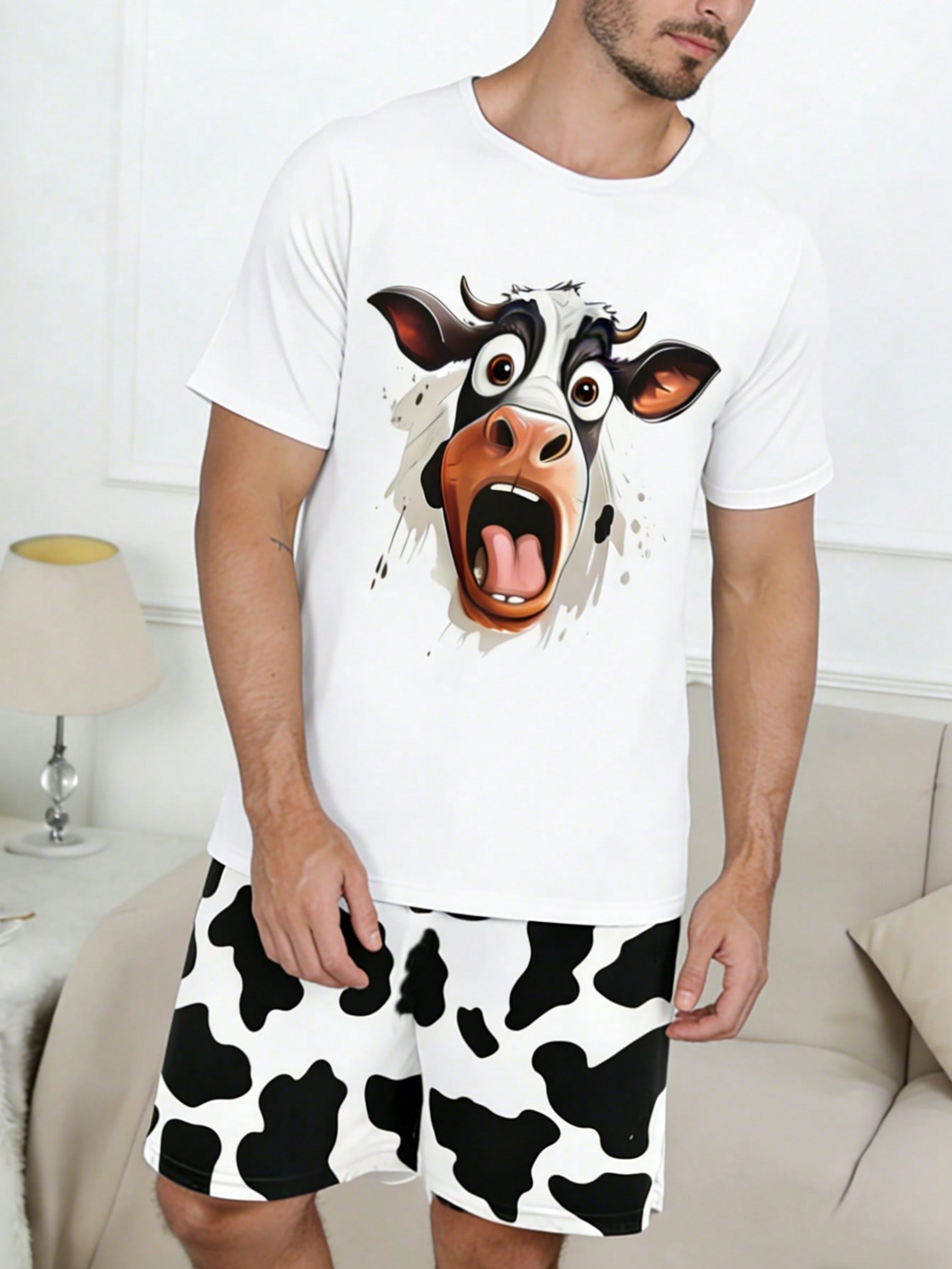 White Graphic Print T-Shirt and Shorts Pyjama Set
