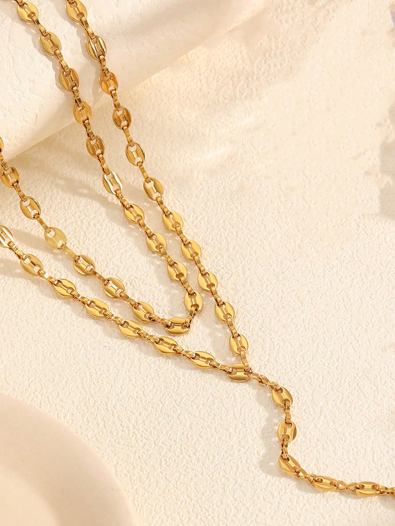 Layered Gold Coffee Bean Chain Necklace Set