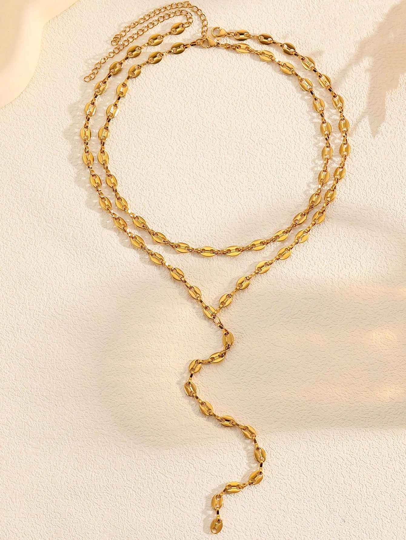 Layered Gold Coffee Bean Chain Necklace Set