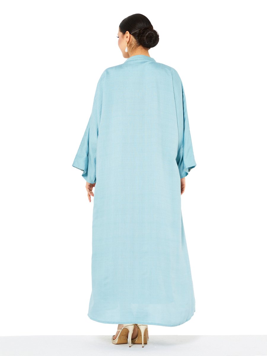 Blue A-Line Maxi Jalabiya with Floral Embroidery